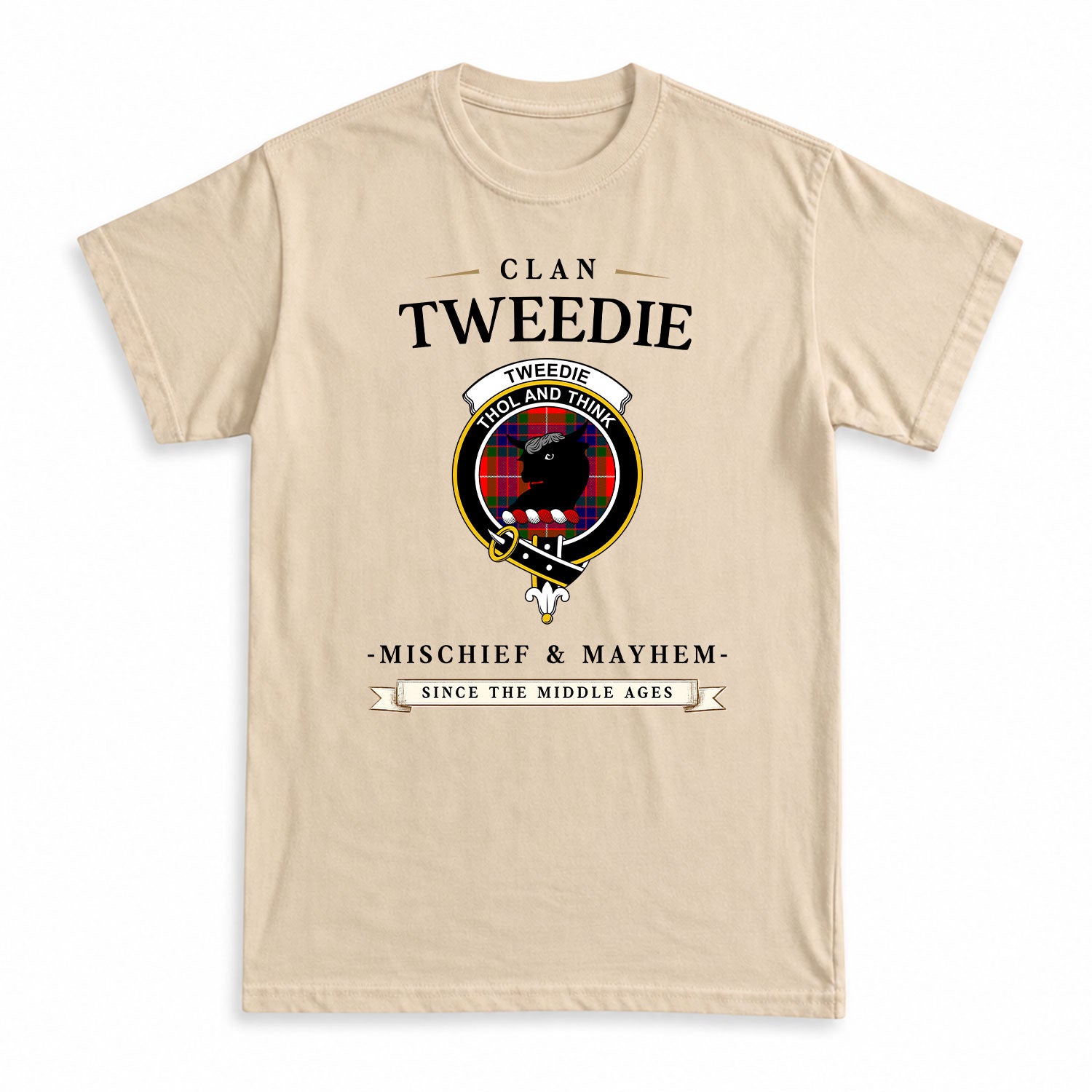 Tweedie Tartan Crest Mischief and Mayhem T-shirt