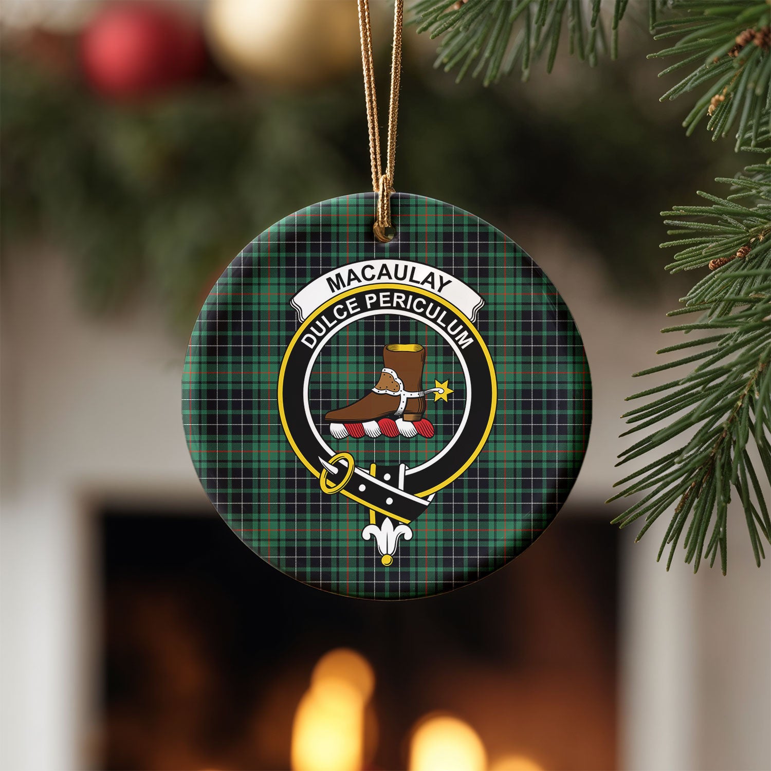 MacAulay Hunting Ancient Tartan Crest Christmas Ceramic Ornament