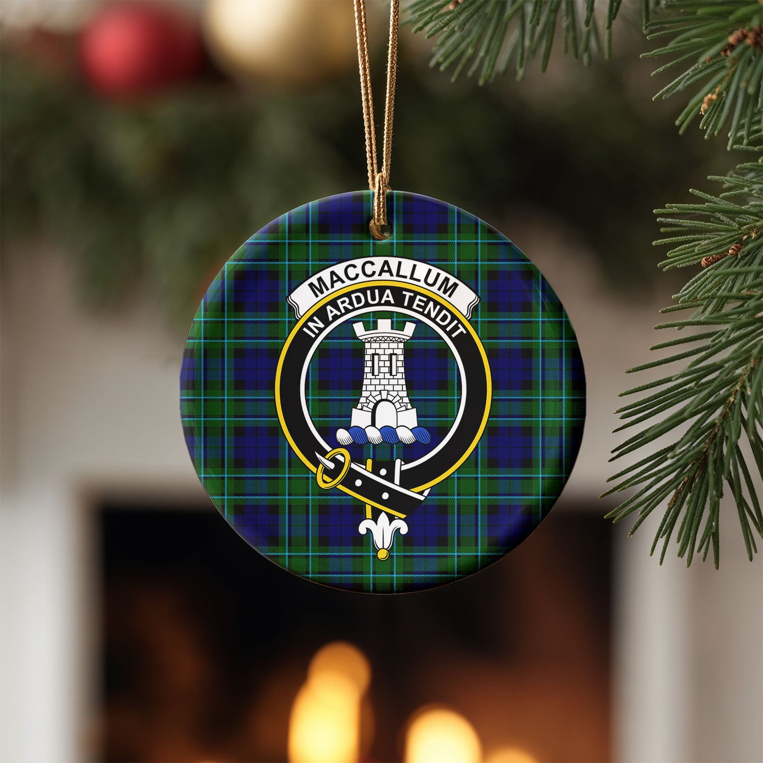 MacCallum Modern Tartan Crest Christmas Ceramic Ornament