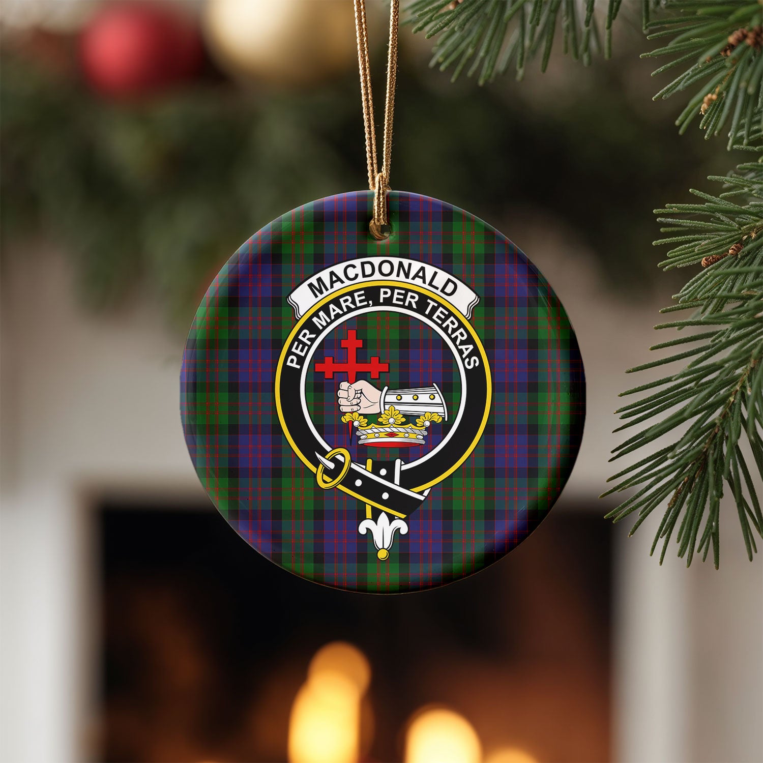 MacDonald Tartan Crest Christmas Ceramic Ornament