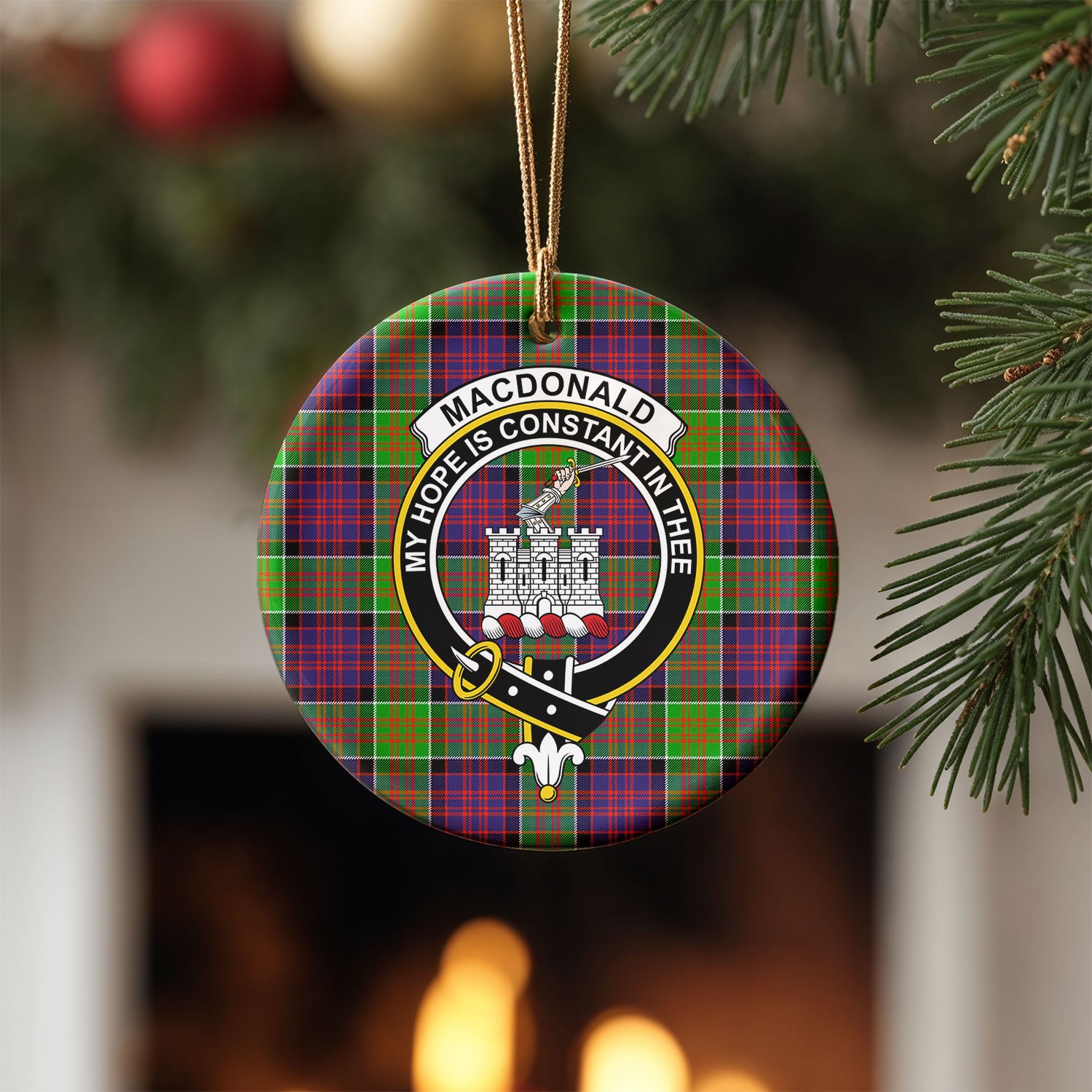 MacDonald (Clan Ranald) Tartan Crest Christmas Ceramic Ornament