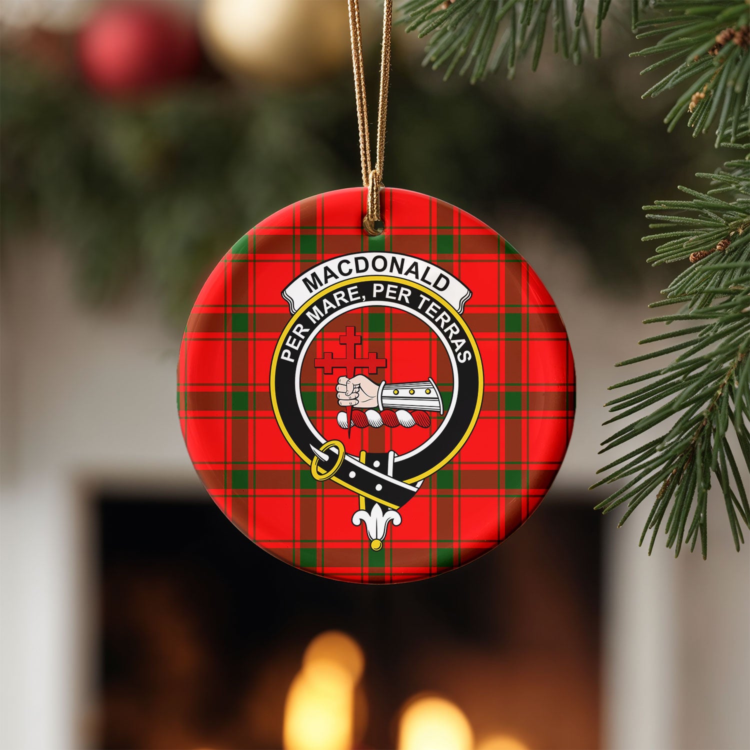 MacDonald of Sleat Tartan Crest Christmas Ceramic Ornament