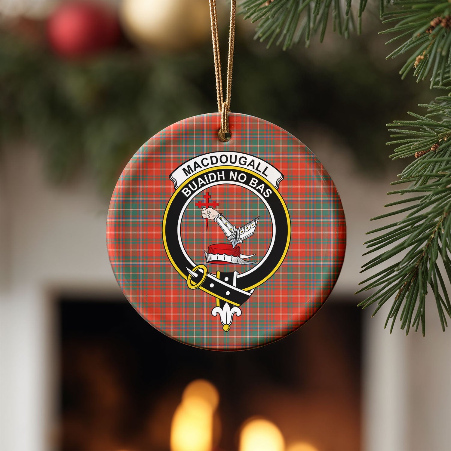 MacDougall Ancient Tartan Crest Christmas Ceramic Ornament