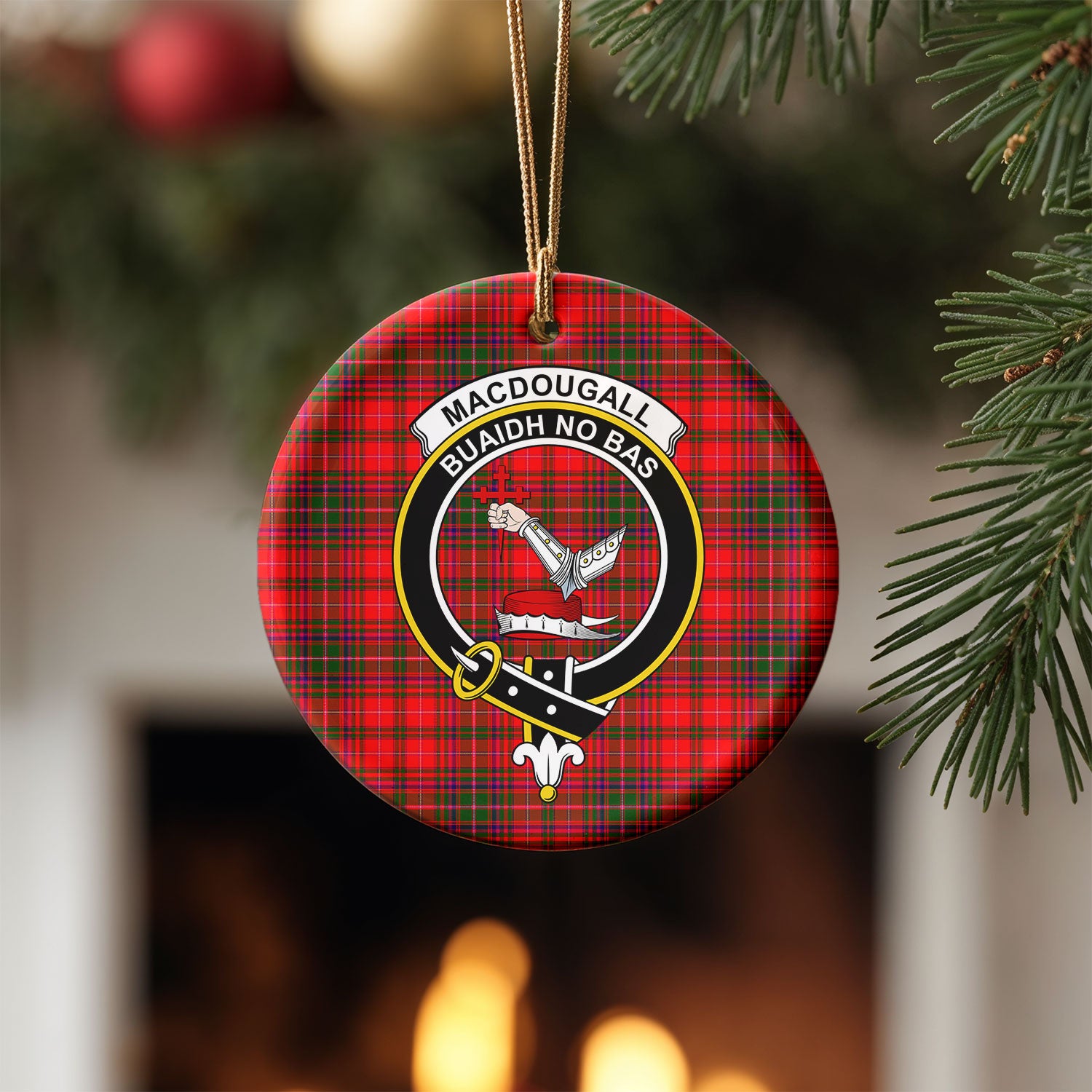 MacDougall Modern Tartan Crest Christmas Ceramic Ornament