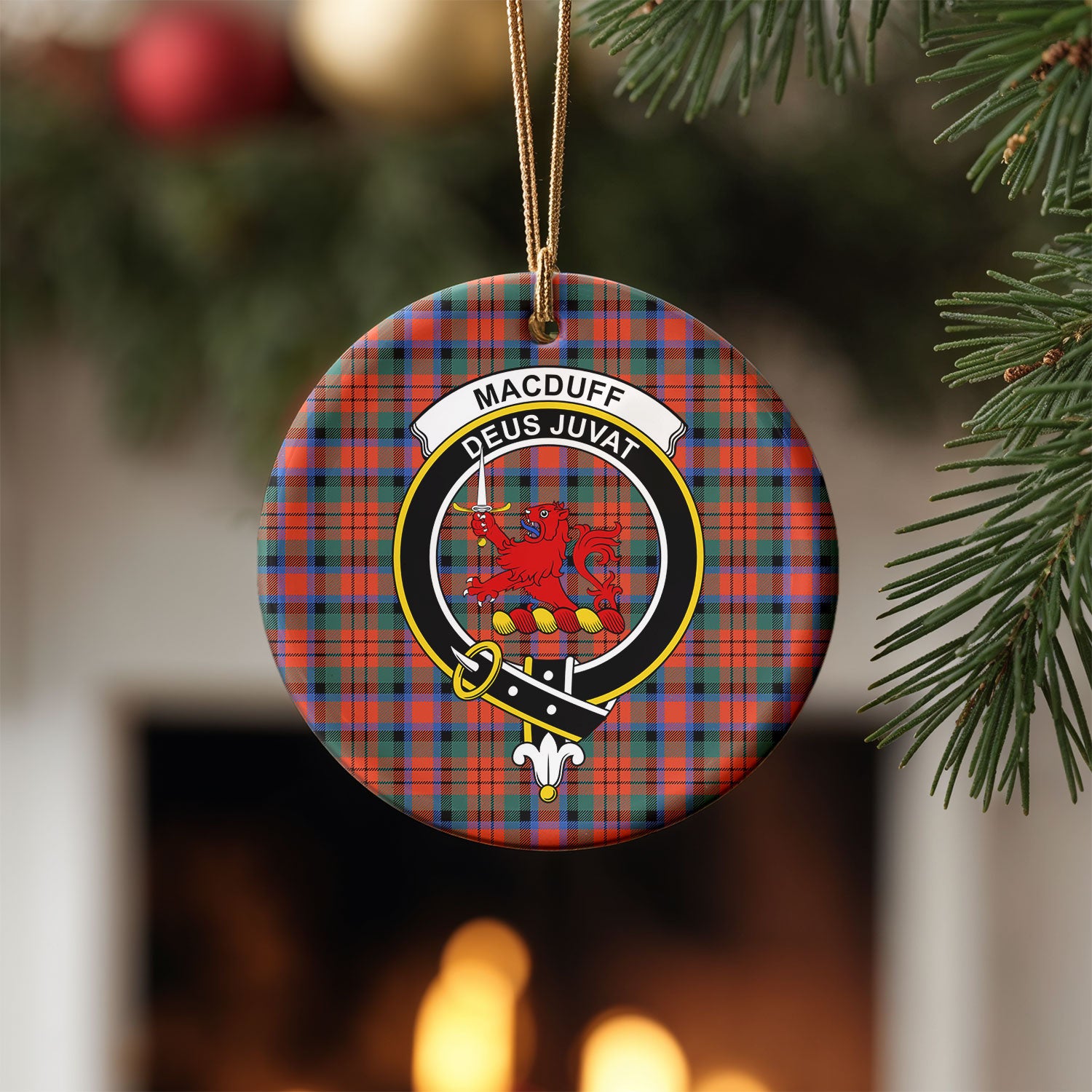 MacDuff Ancient Tartan Crest Christmas Ceramic Ornament