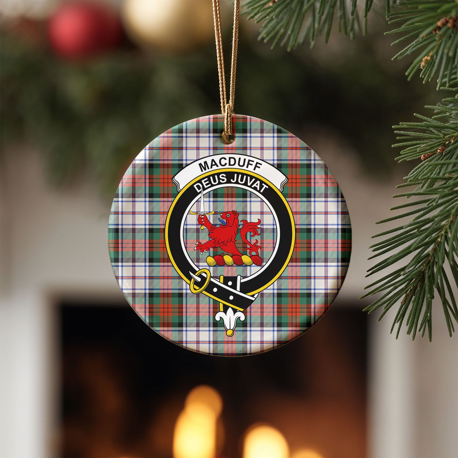 MacDuff Dress Ancient Tartan Crest Christmas Ceramic Ornament