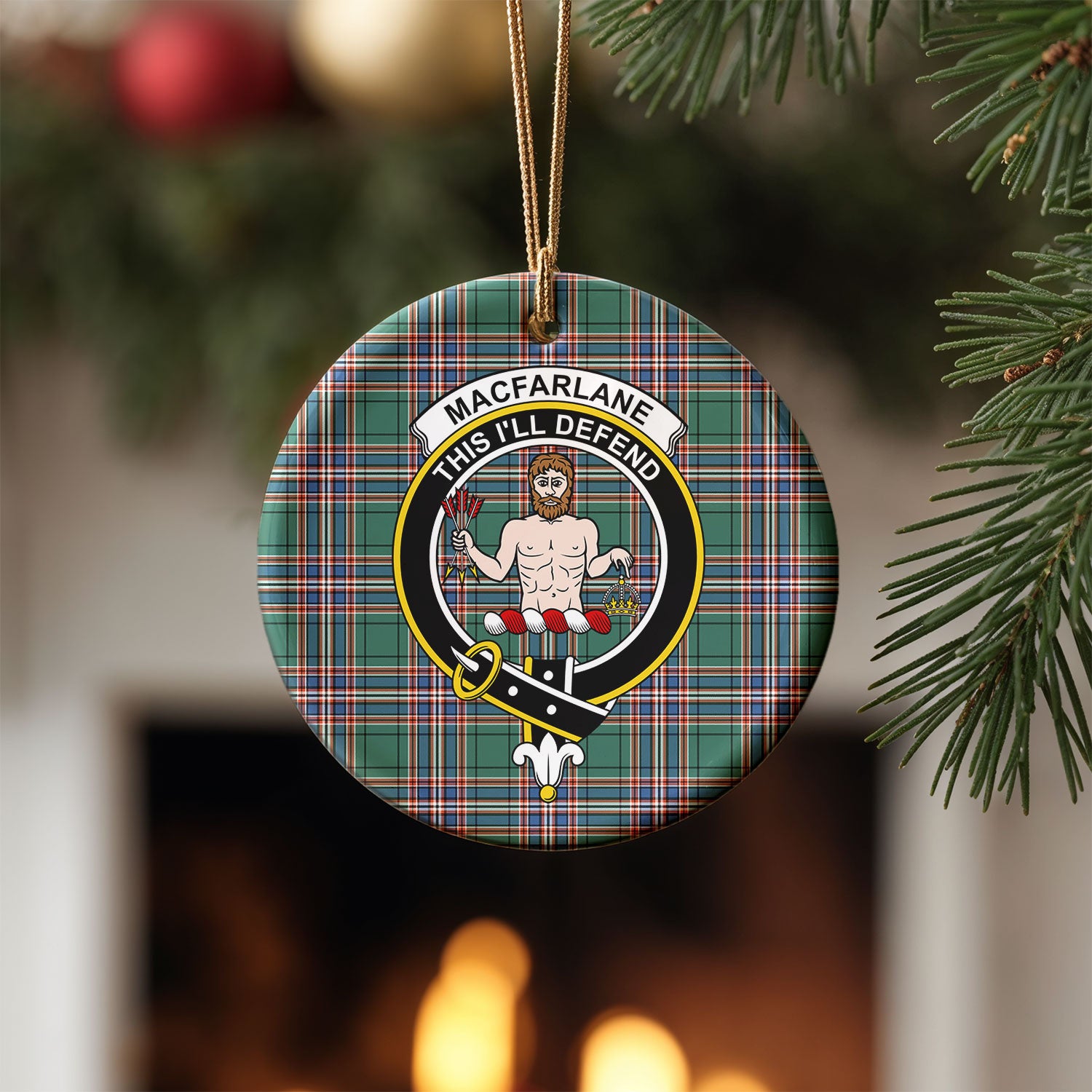 MacFarlane Hunting Ancient Tartan Crest Christmas Ceramic Ornament