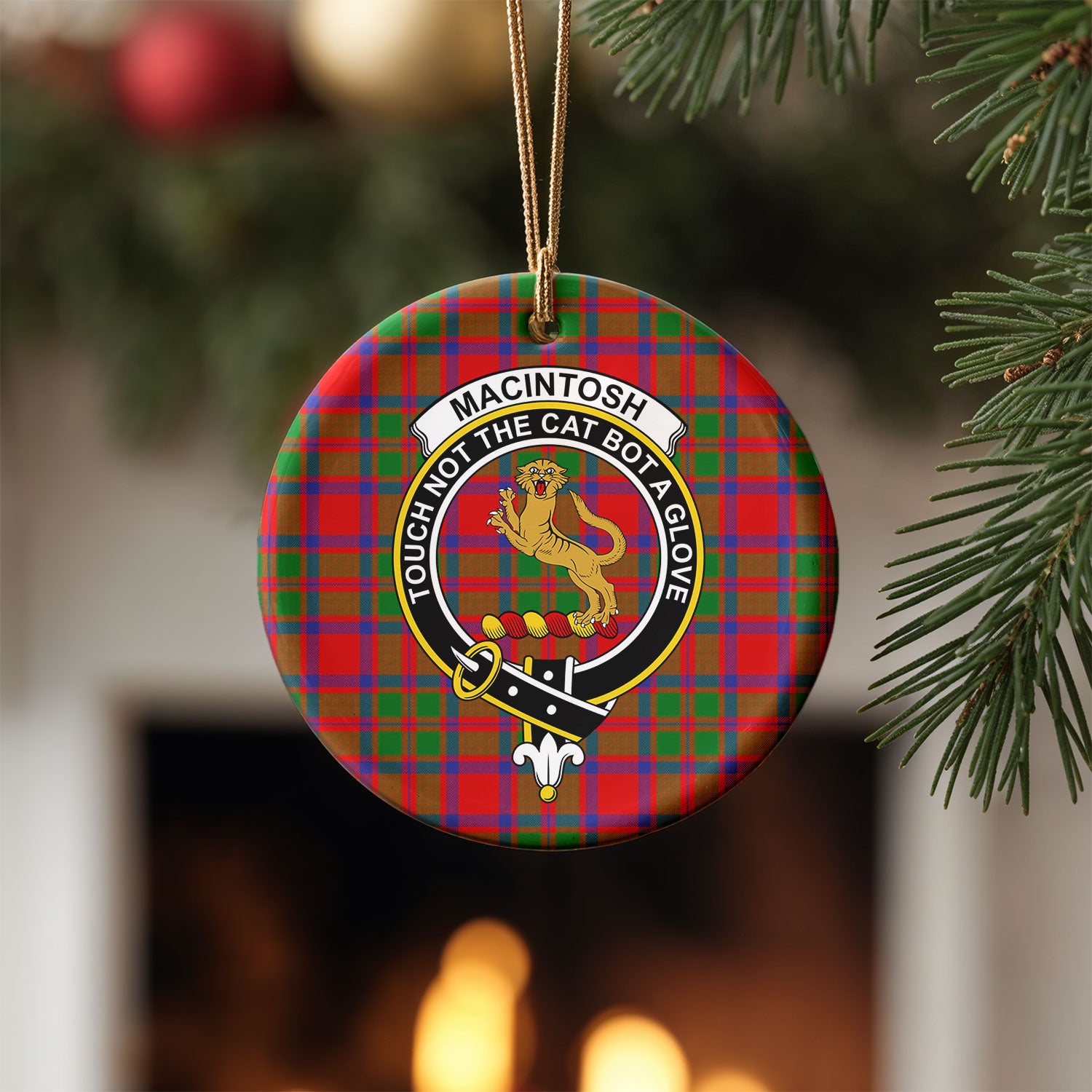 MacIntosh Modern Tartan Crest Christmas Ceramic Ornament