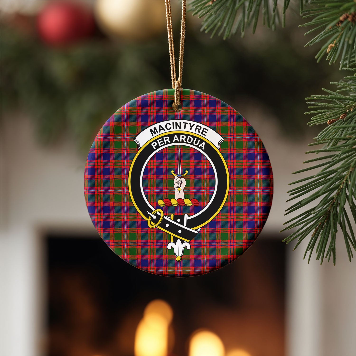 MacIntyre Modern Tartan Crest Christmas Ceramic Ornament
