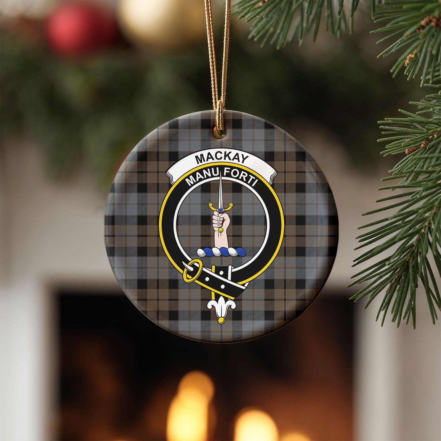 MacKay Weathered Tartan Crest Christmas Ceramic Ornament