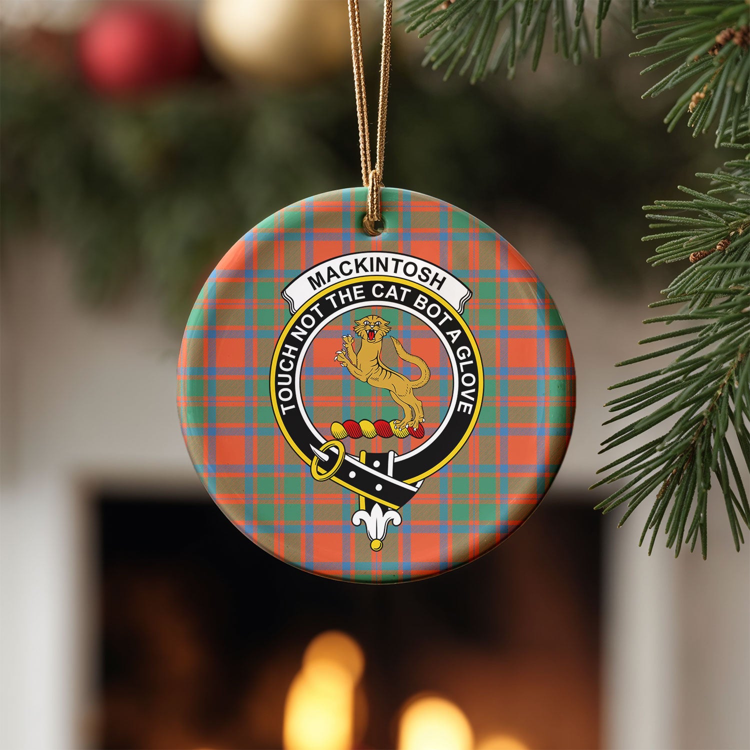 MacKintosh Ancient Tartan Crest Christmas Ceramic Ornament