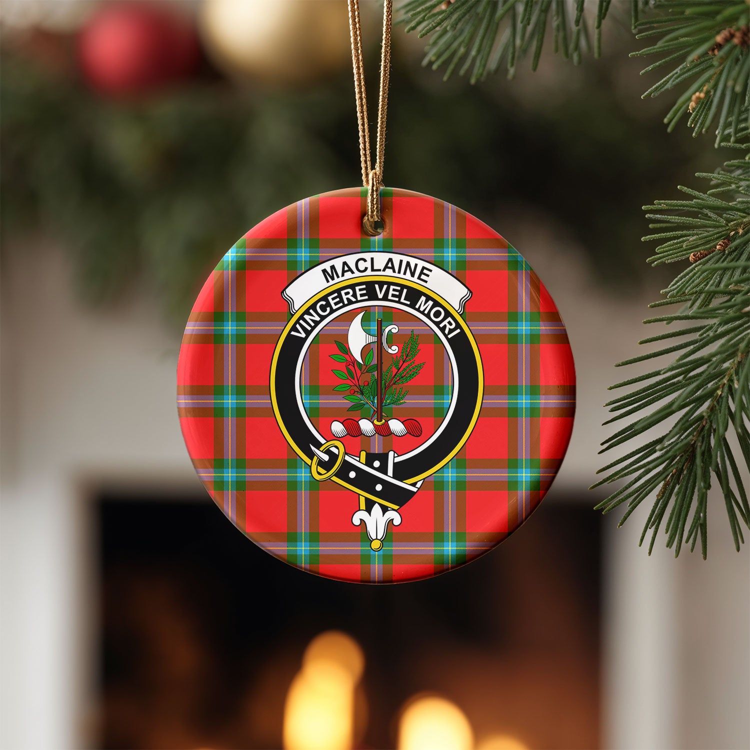 MacLaine of Loch Buie Tartan Crest Christmas Ceramic Ornament