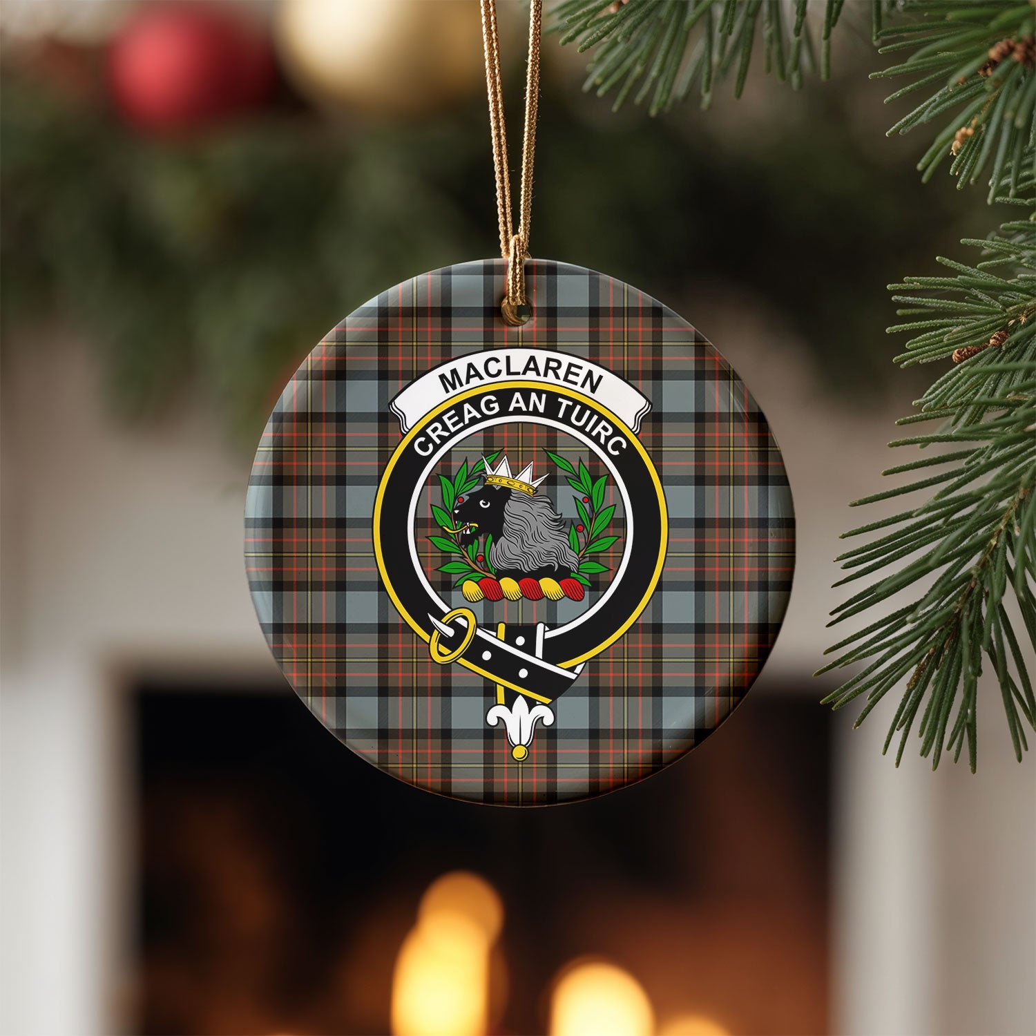 MacLaren Weathered Tartan Crest Christmas Ceramic Ornament