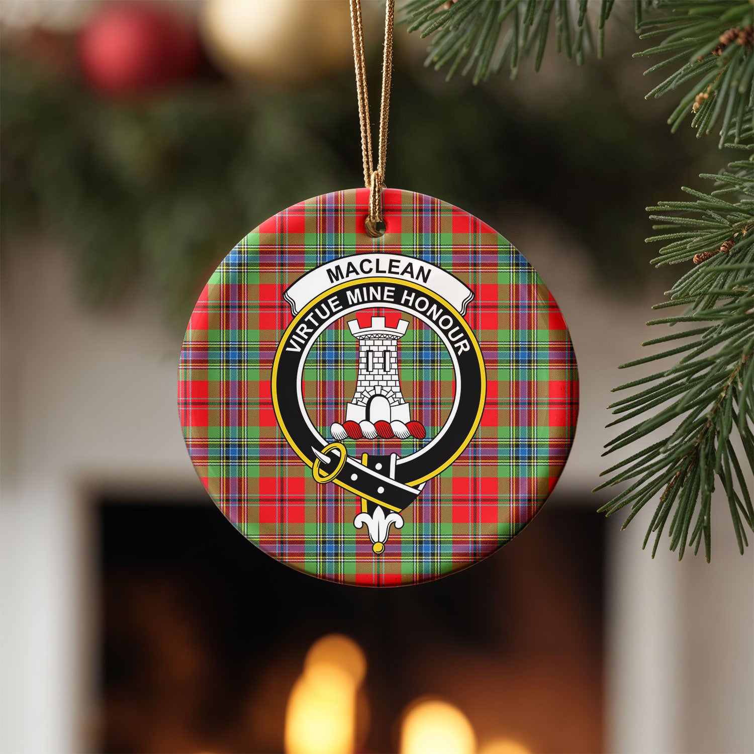 MacLean of Duart Modern Tartan Crest Christmas Ceramic Ornament