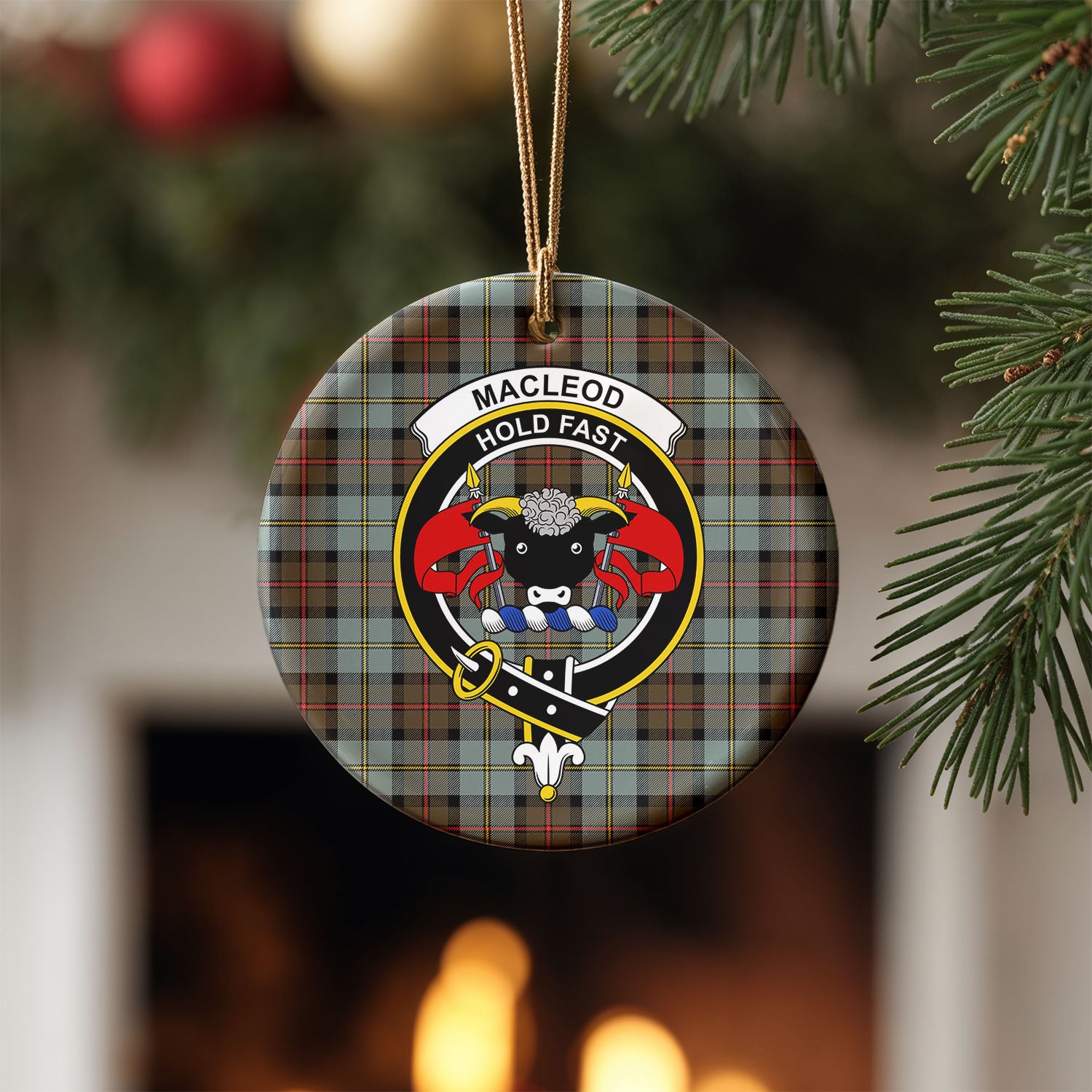 MacLeod of Harris Weathered Tartan Crest Christmas Ceramic Ornament