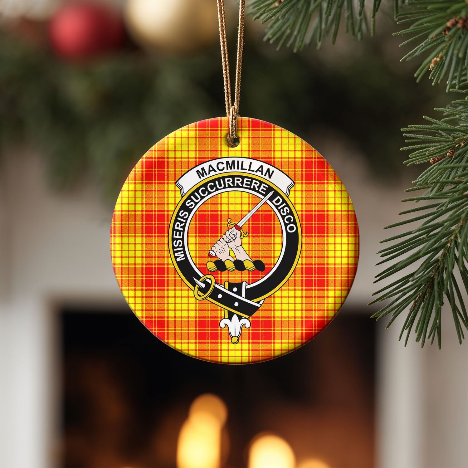MacMillan Clan Tartan Crest Christmas Ceramic Ornament