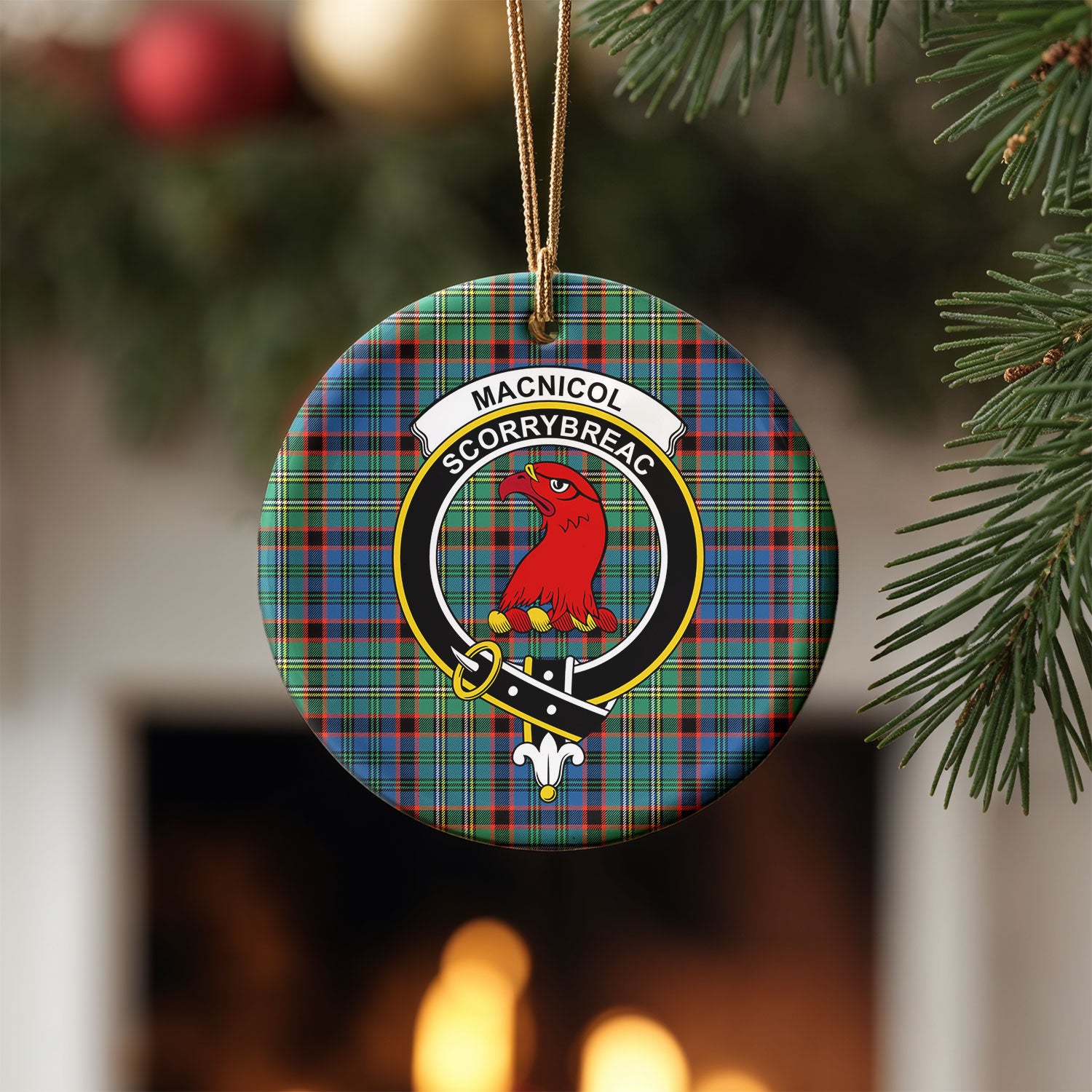 MacNicol Hunting Ancient Tartan Crest Christmas Ceramic Ornament