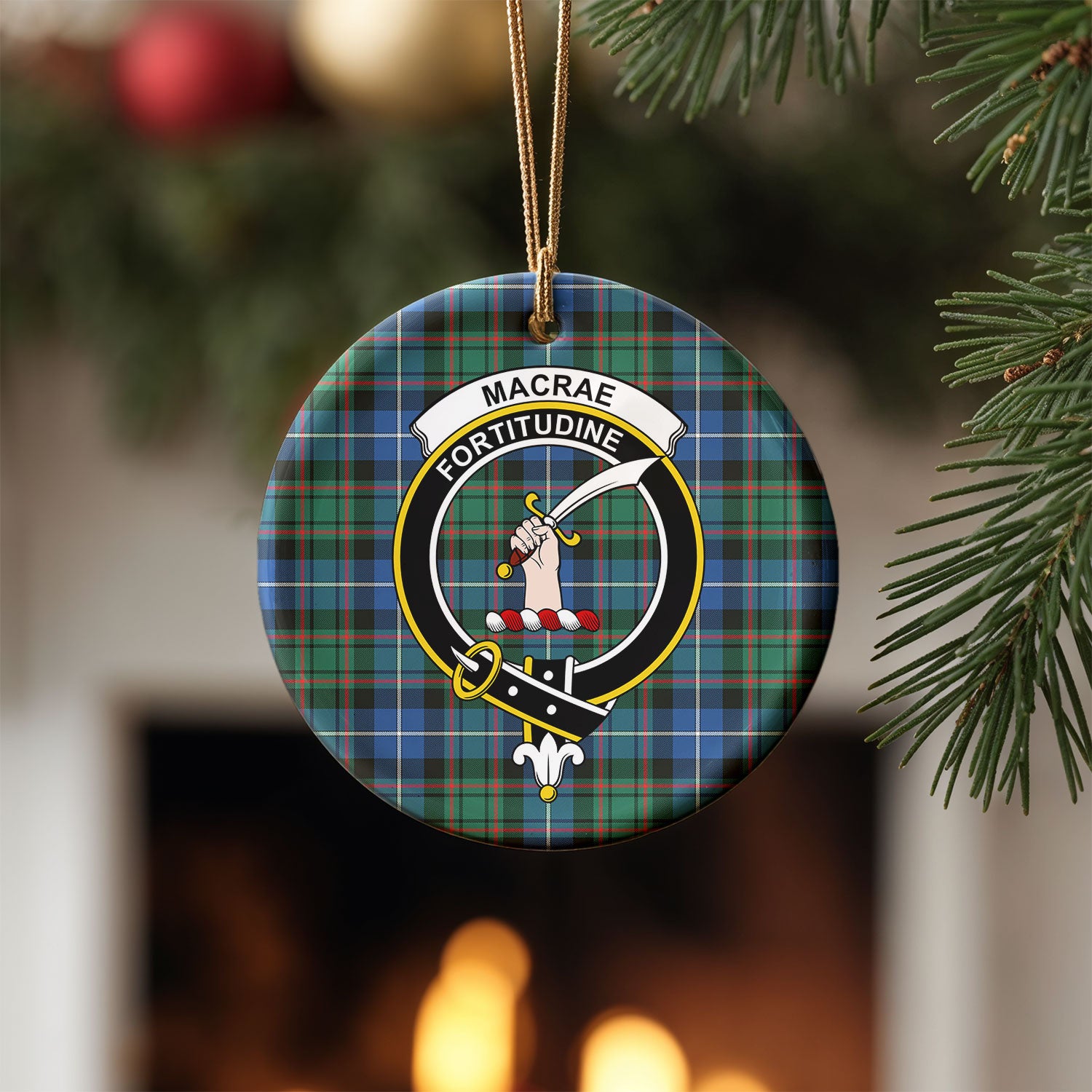 MacRae Hunting Ancient Tartan Crest Christmas Ceramic Ornament