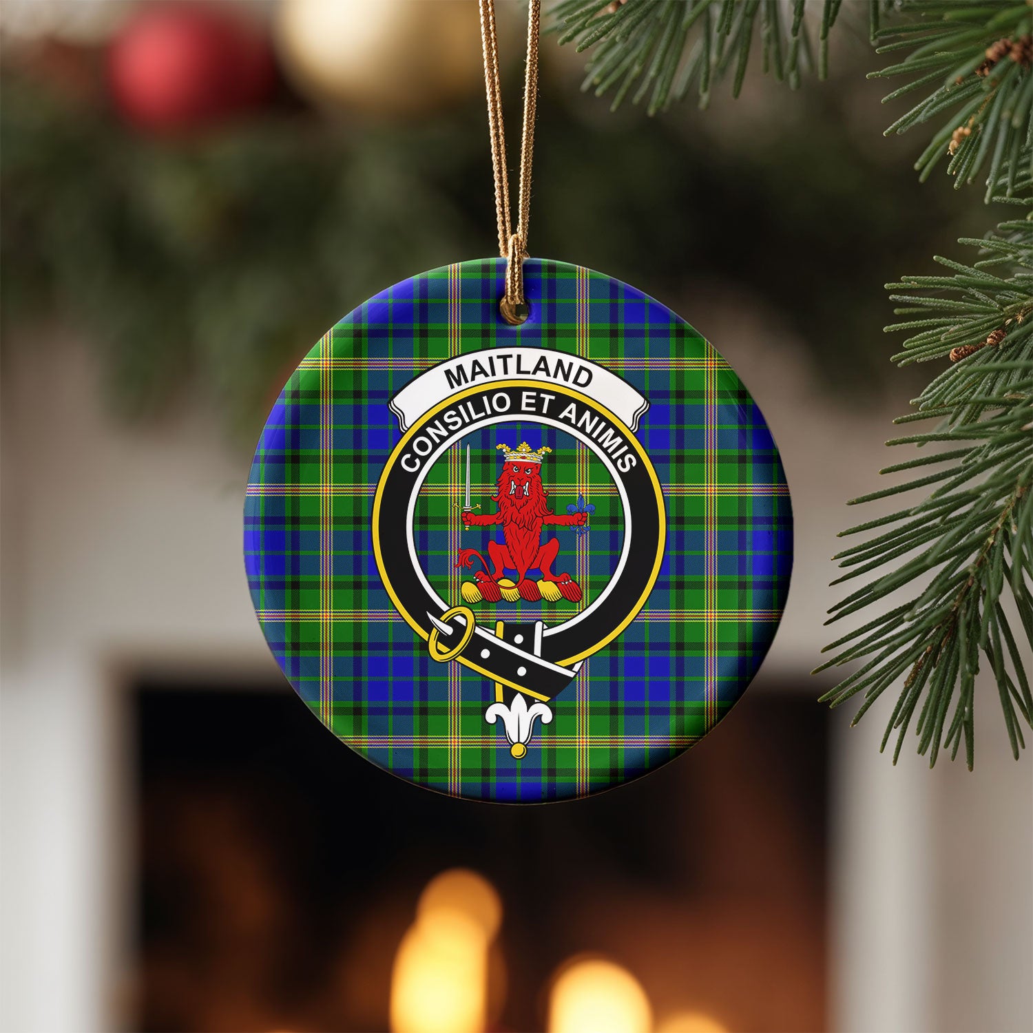 Maitland Tartan Crest Christmas Ceramic Ornament