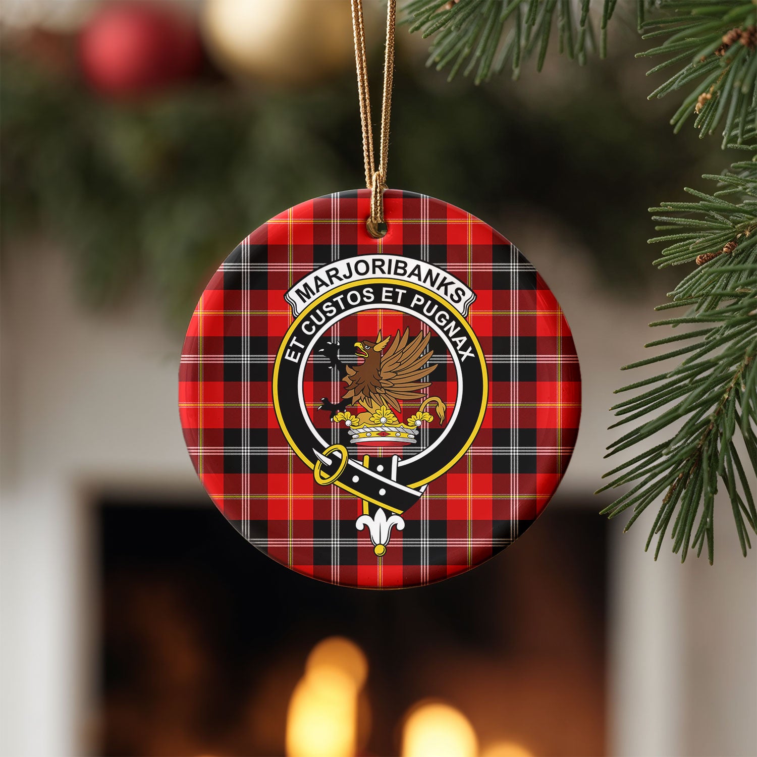 Marjoribanks Tartan Crest Christmas Ceramic Ornament
