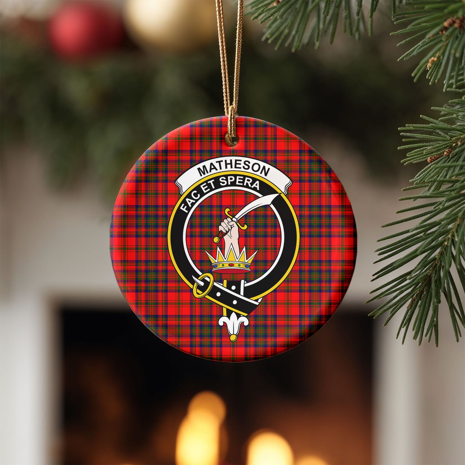 Matheson Modern Tartan Crest Christmas Ceramic Ornament