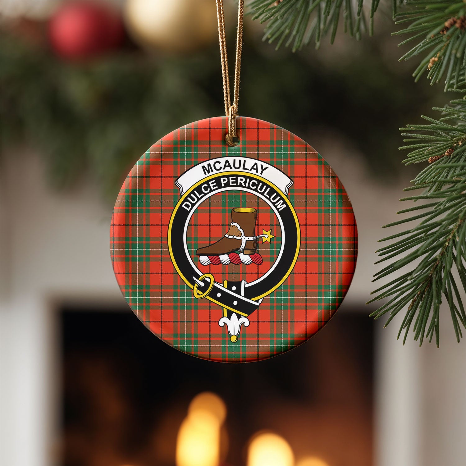 McAulay Ancient Tartan Crest Christmas Ceramic Ornament