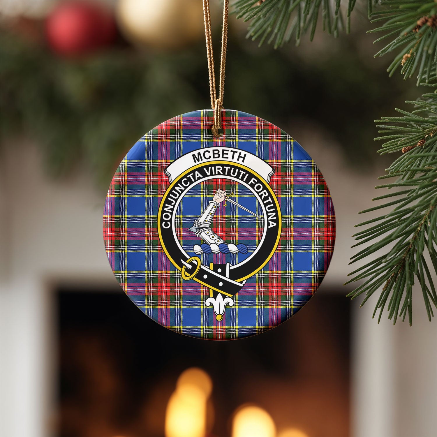 McBeth Modern Tartan Crest Christmas Ceramic Ornament