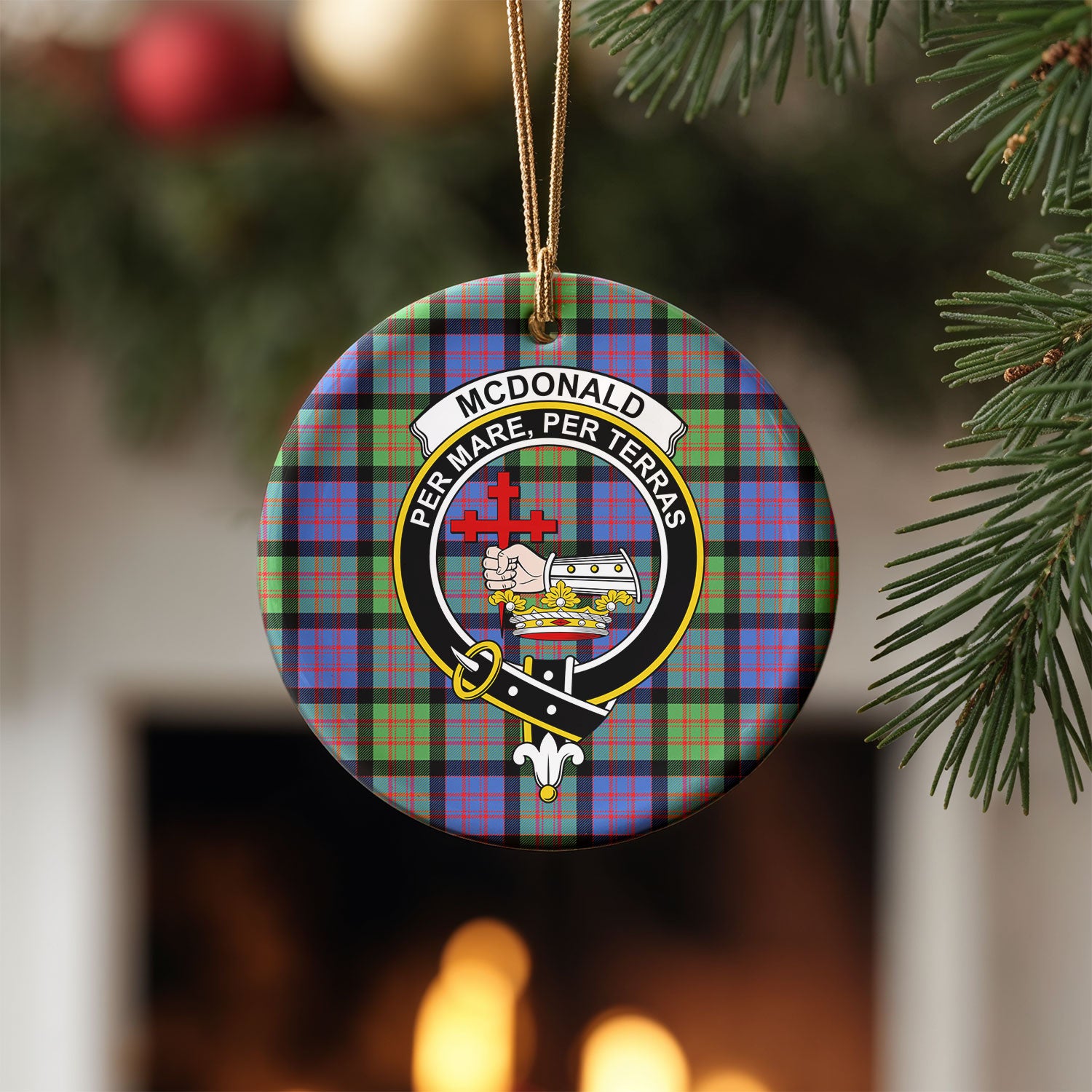 McDonald Ancient Tartan Crest Christmas Ceramic Ornament