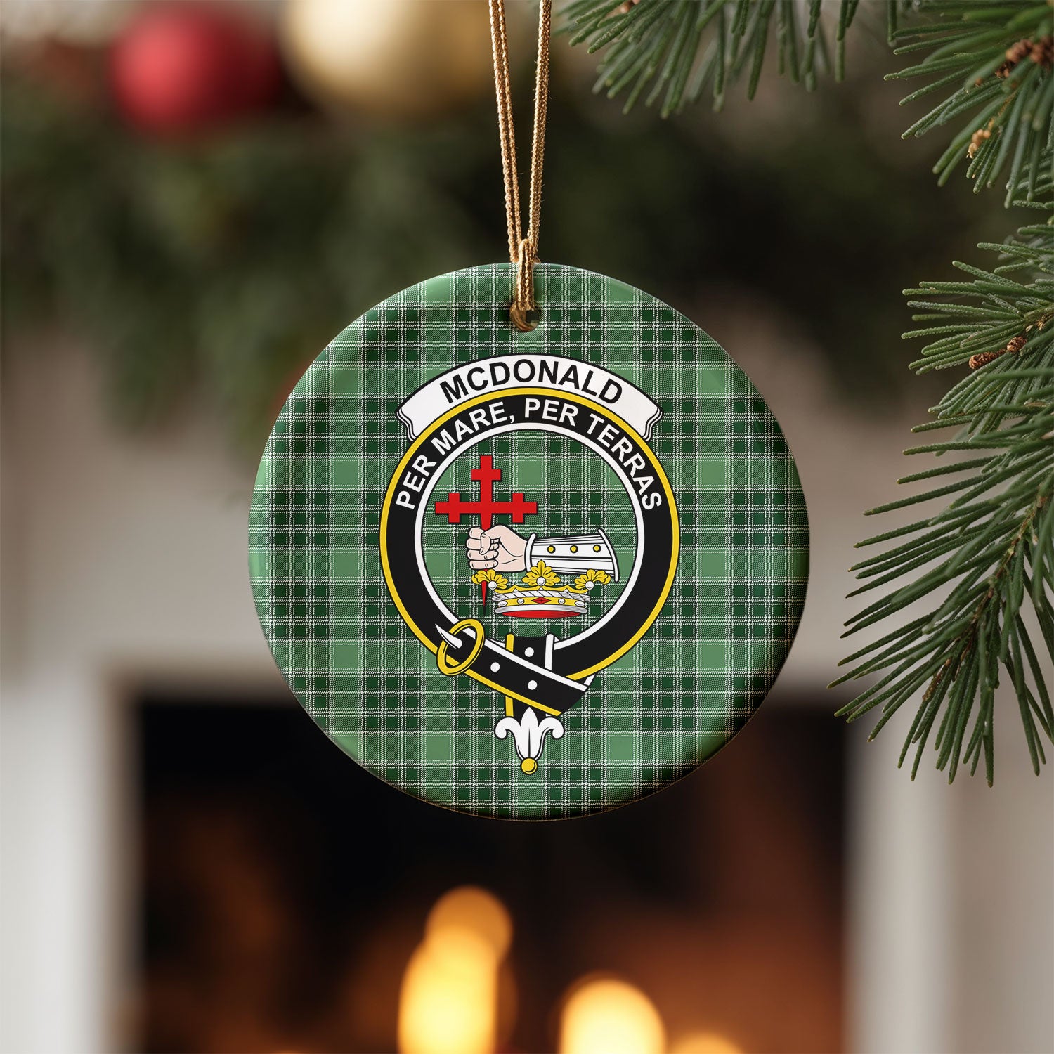 McDonald Lord of the Isles Hunting Tartan Crest Christmas Ceramic Ornament