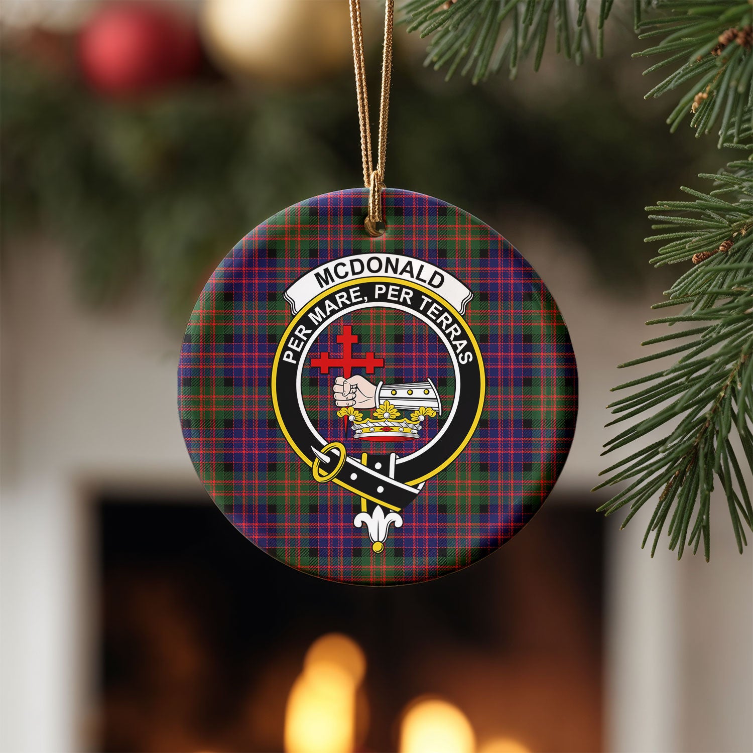 McDonald Modern Tartan Crest Christmas Ceramic Ornament
