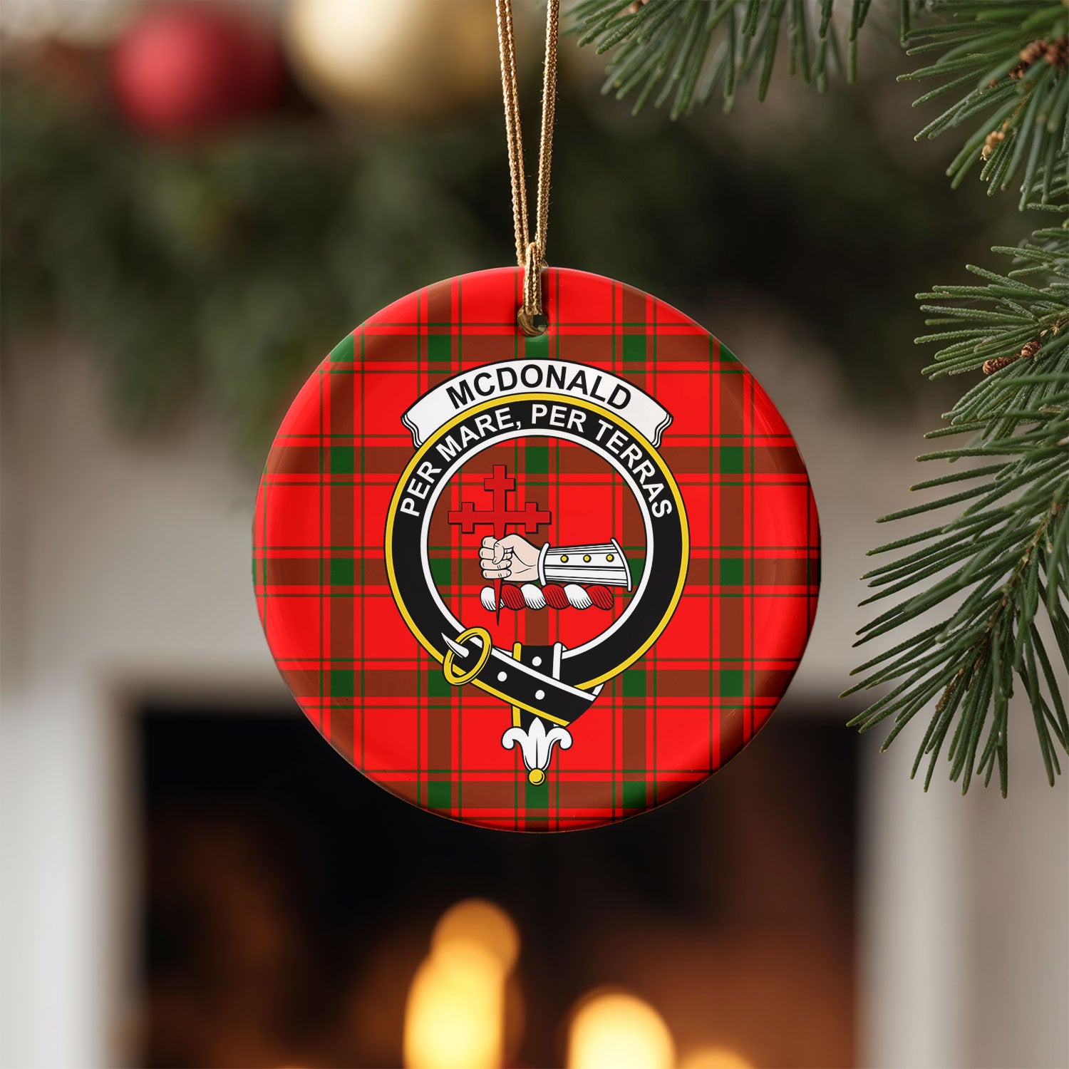 McDonald of Sleat Tartan Crest Christmas Ceramic Ornament