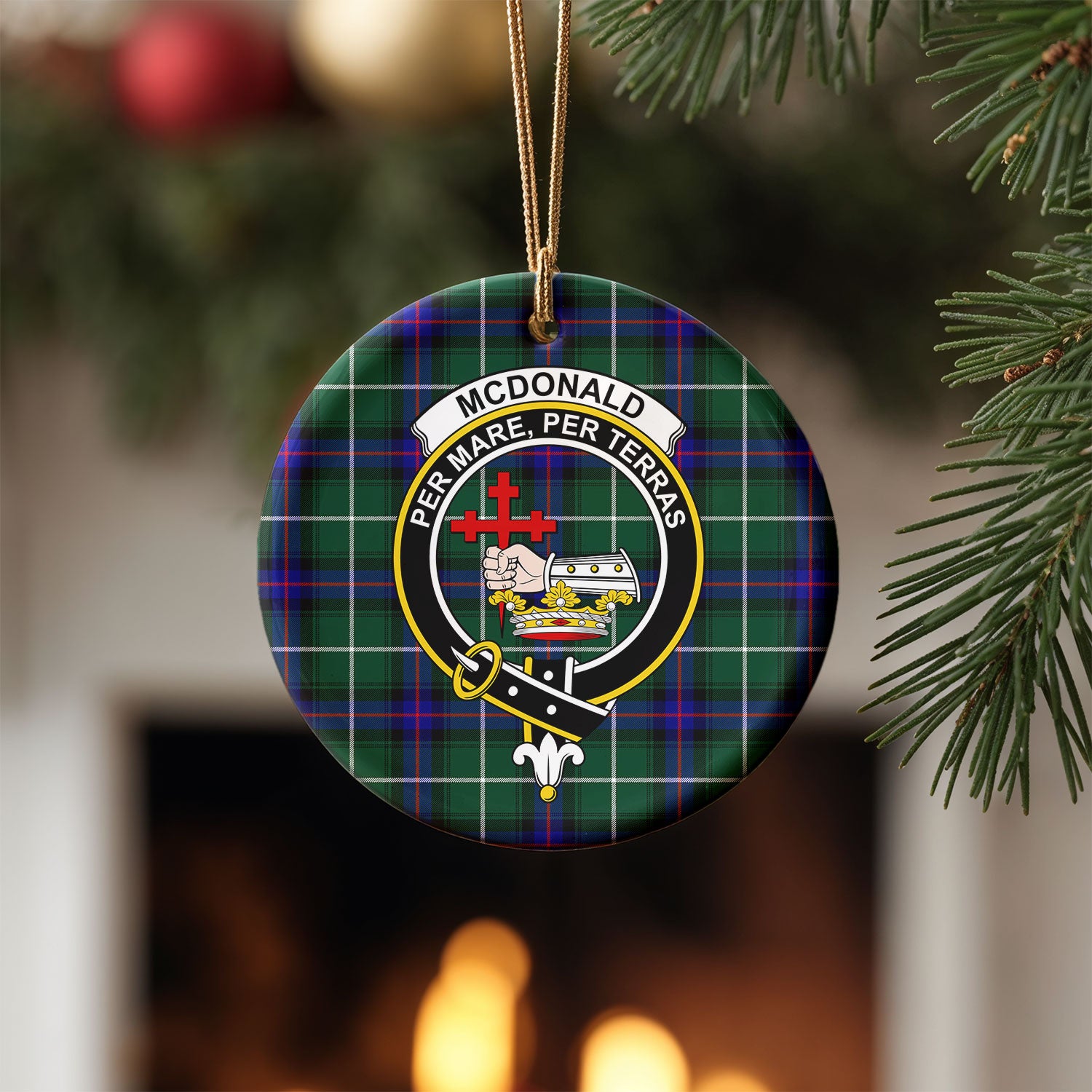 McDonald of the Isles Hunting Modern Tartan Crest Christmas Ceramic Ornament