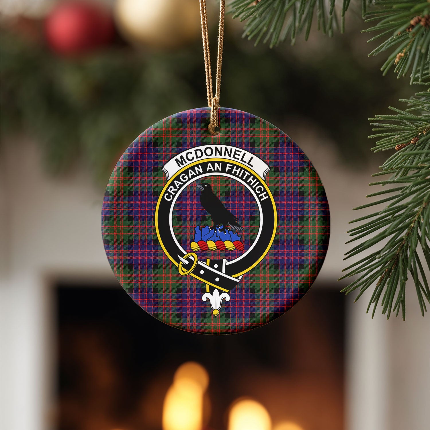 McDonnell of Glengarry Modern Tartan Crest Christmas Ceramic Ornament