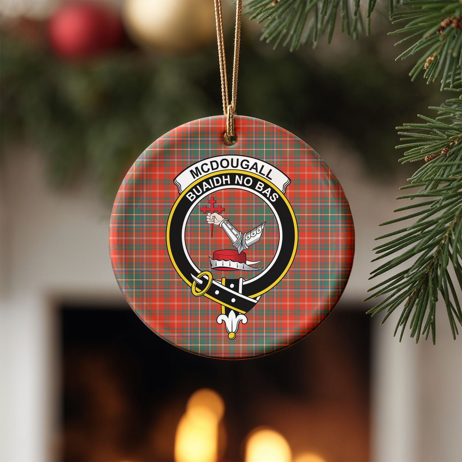 McDougall Ancient Tartan Crest Christmas Ceramic Ornament