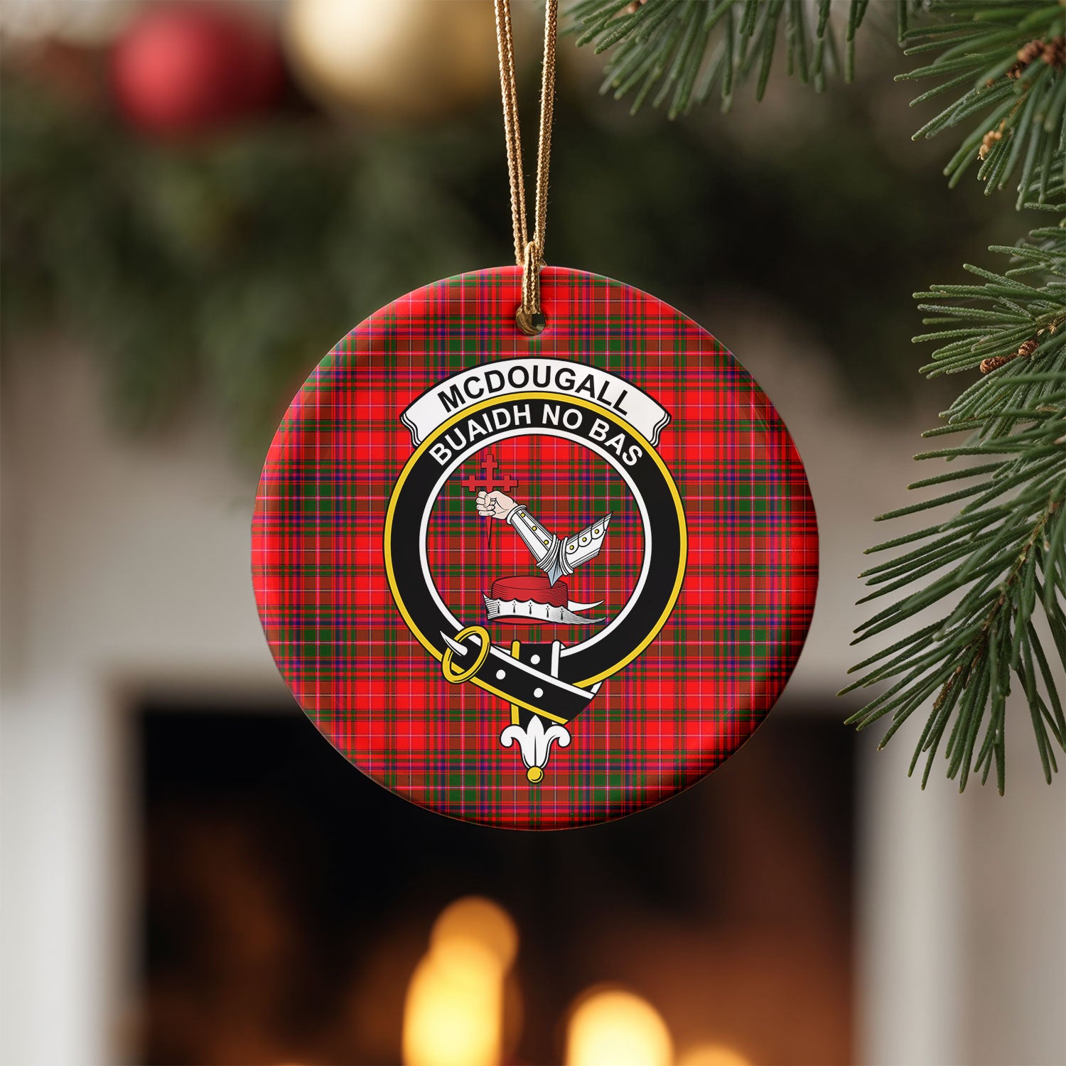 McDougall Modern Tartan Crest Christmas Ceramic Ornament