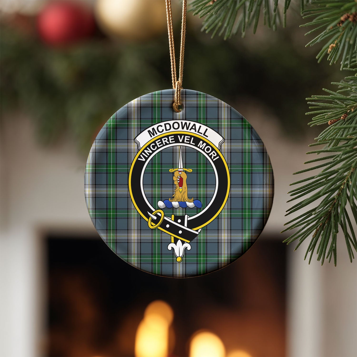 McDowall Tartan Crest Christmas Ceramic Ornament