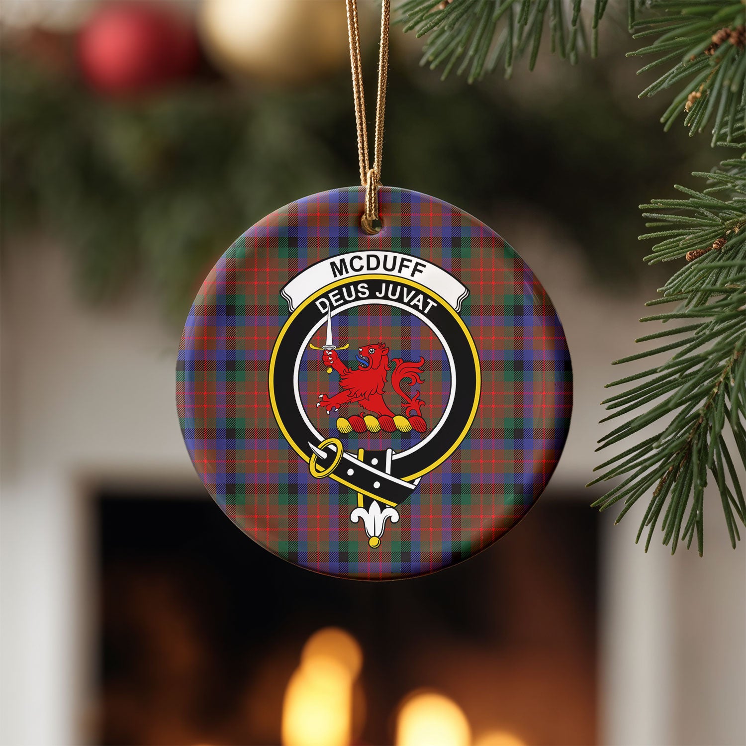 McDuff Hunting Modern Tartan Crest Christmas Ceramic Ornament