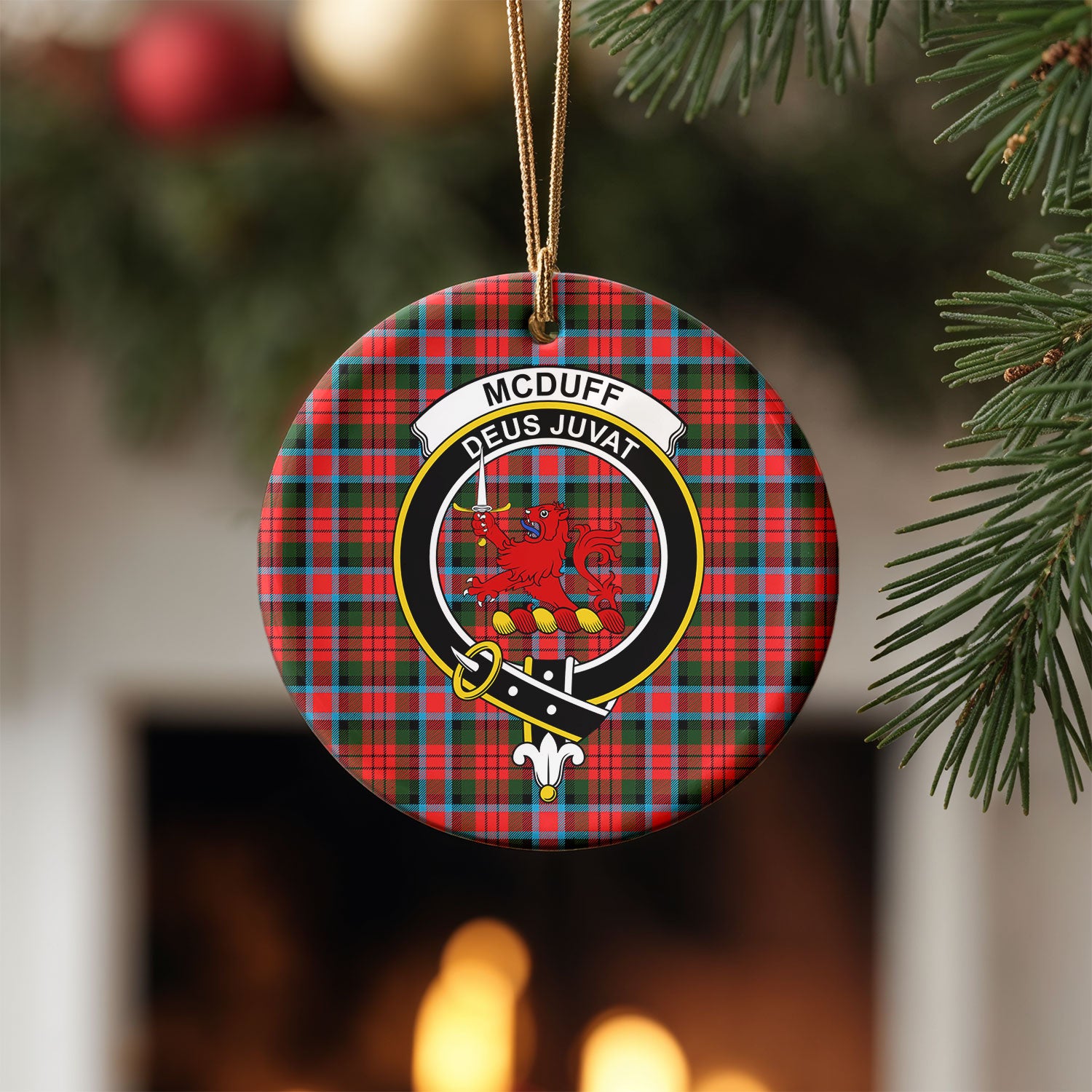 McDuff Modern Tartan Crest Christmas Ceramic Ornament