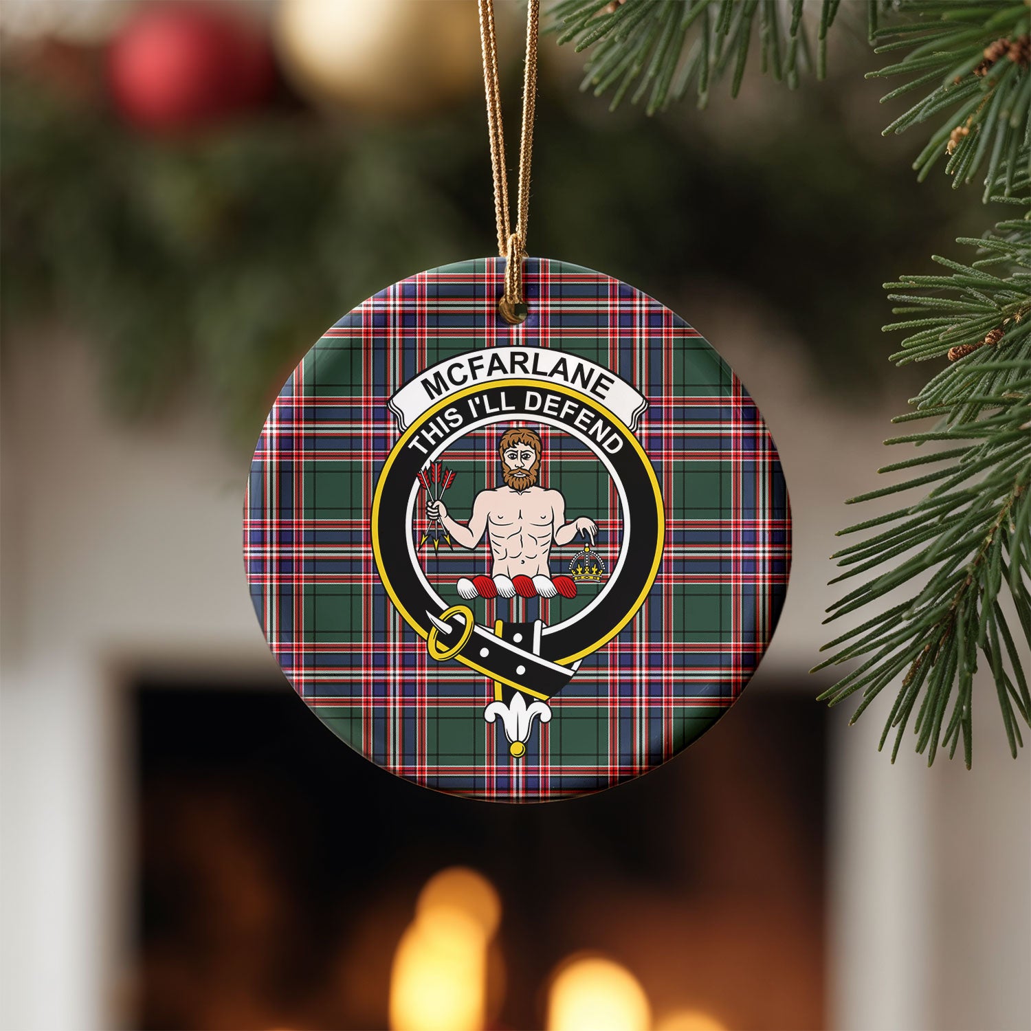 McFarlane Hunting Modern Tartan Crest Christmas Ceramic Ornament