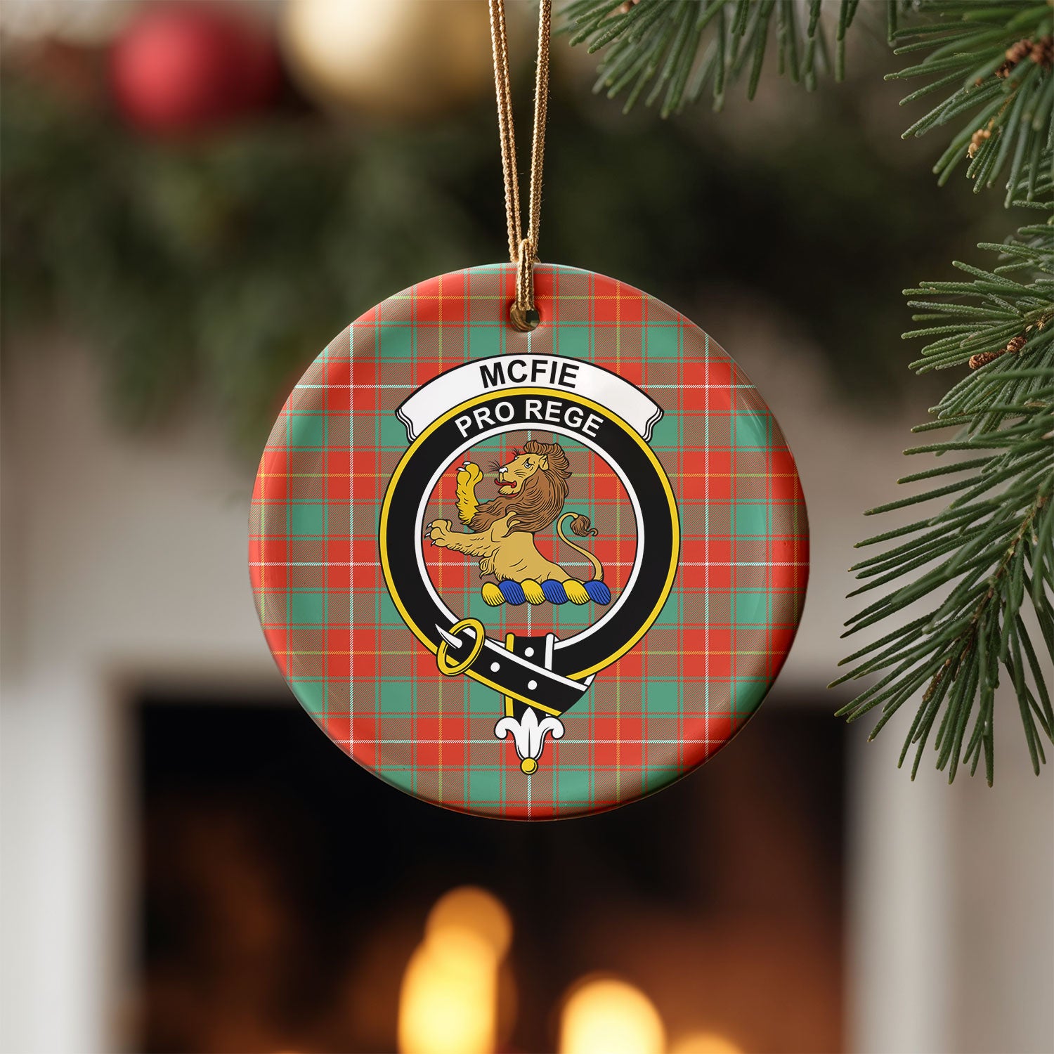 McFie Ancient Tartan Crest Christmas Ceramic Ornament