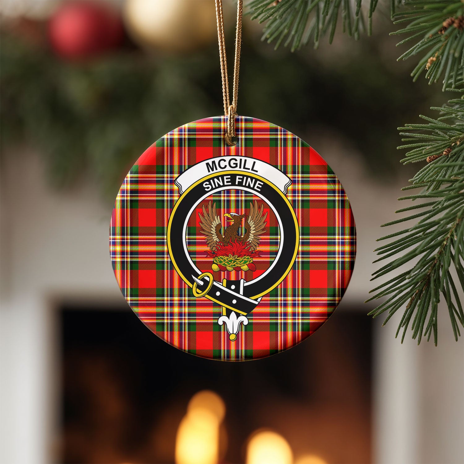 McGill Modern Tartan Crest Christmas Ceramic Ornament