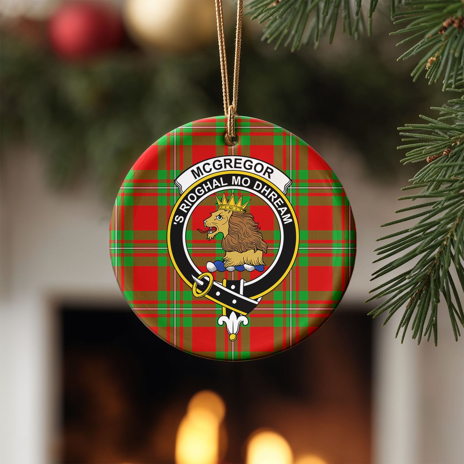 McGregor Modern Tartan Crest Christmas Ceramic Ornament