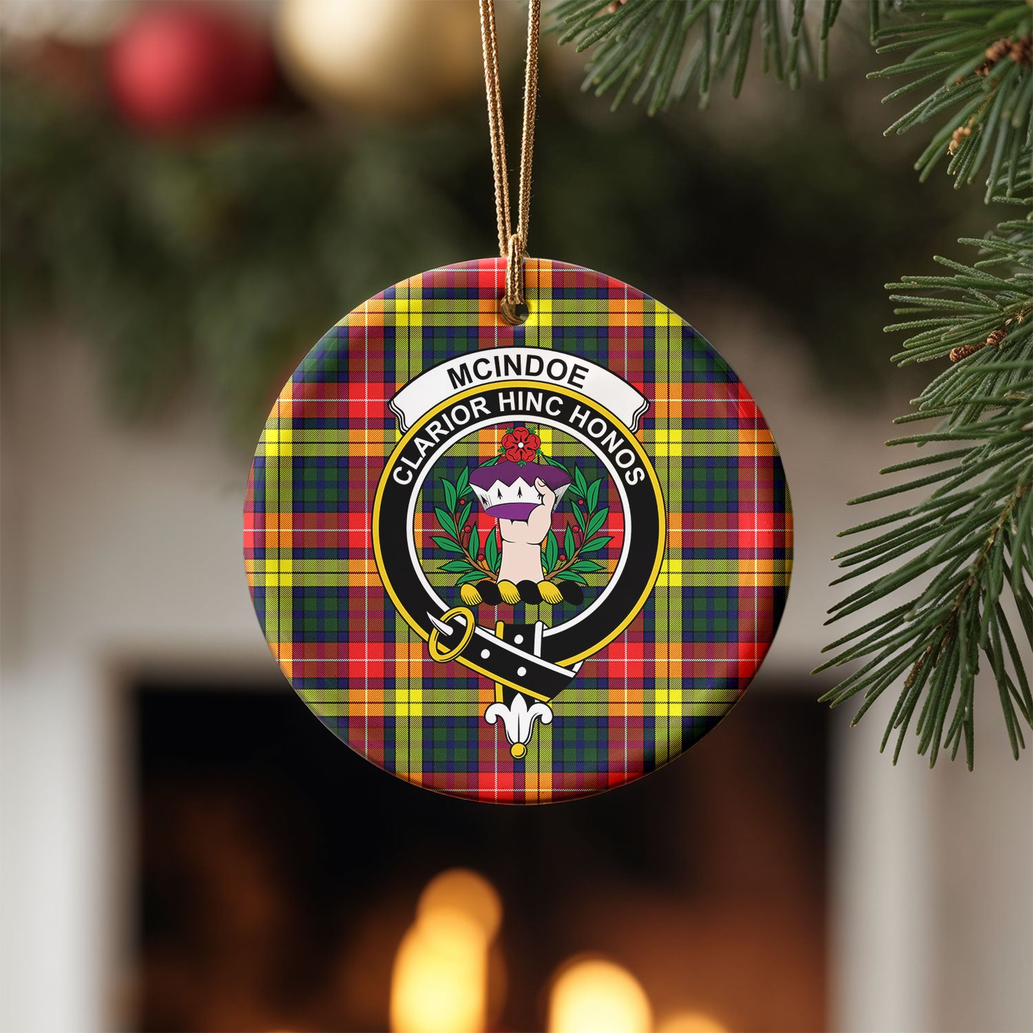 McIndoe Tartan Crest Christmas Ceramic Ornament