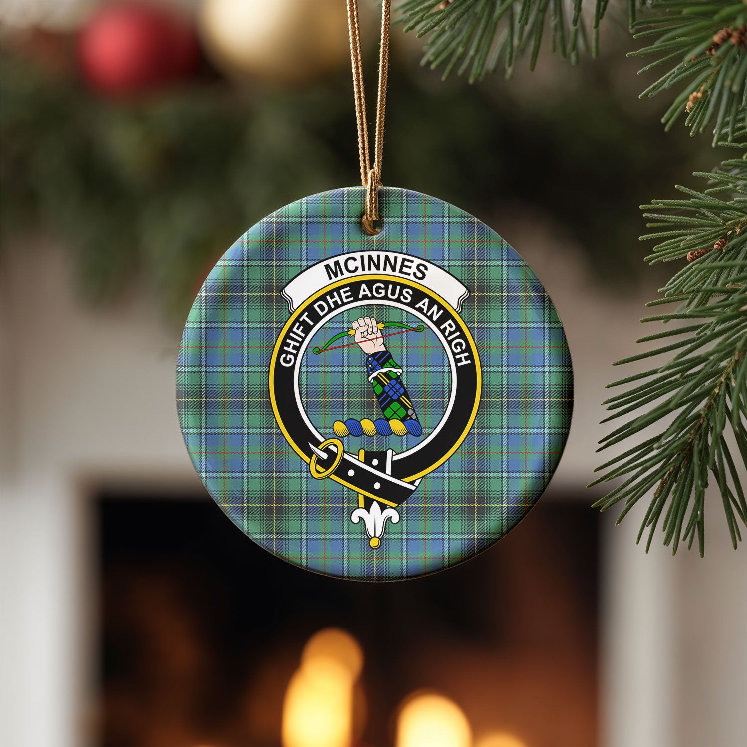 McInnes Ancient Tartan Crest Christmas Ceramic Ornament