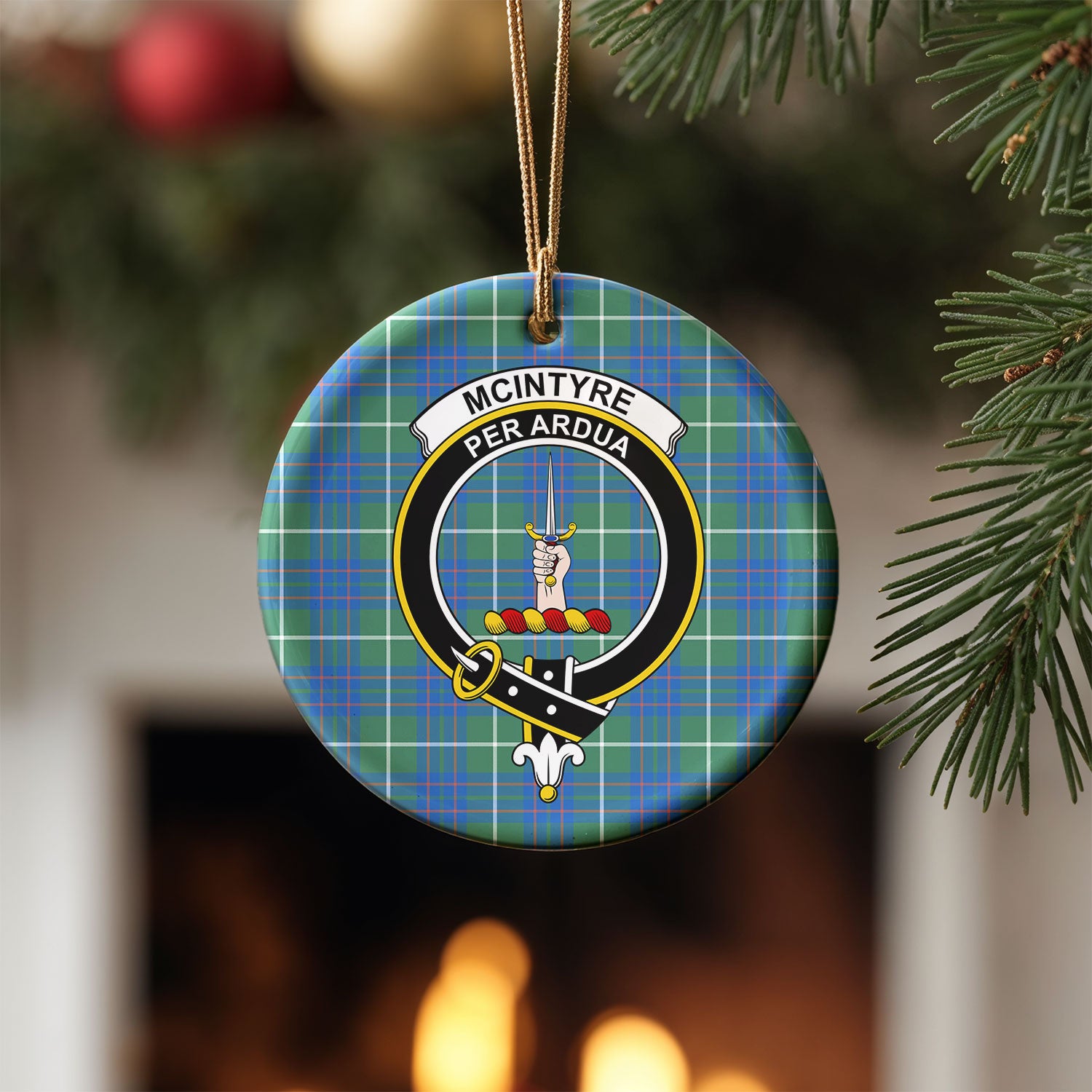 McIntyre Hunting Ancient Tartan Crest Christmas Ceramic Ornament