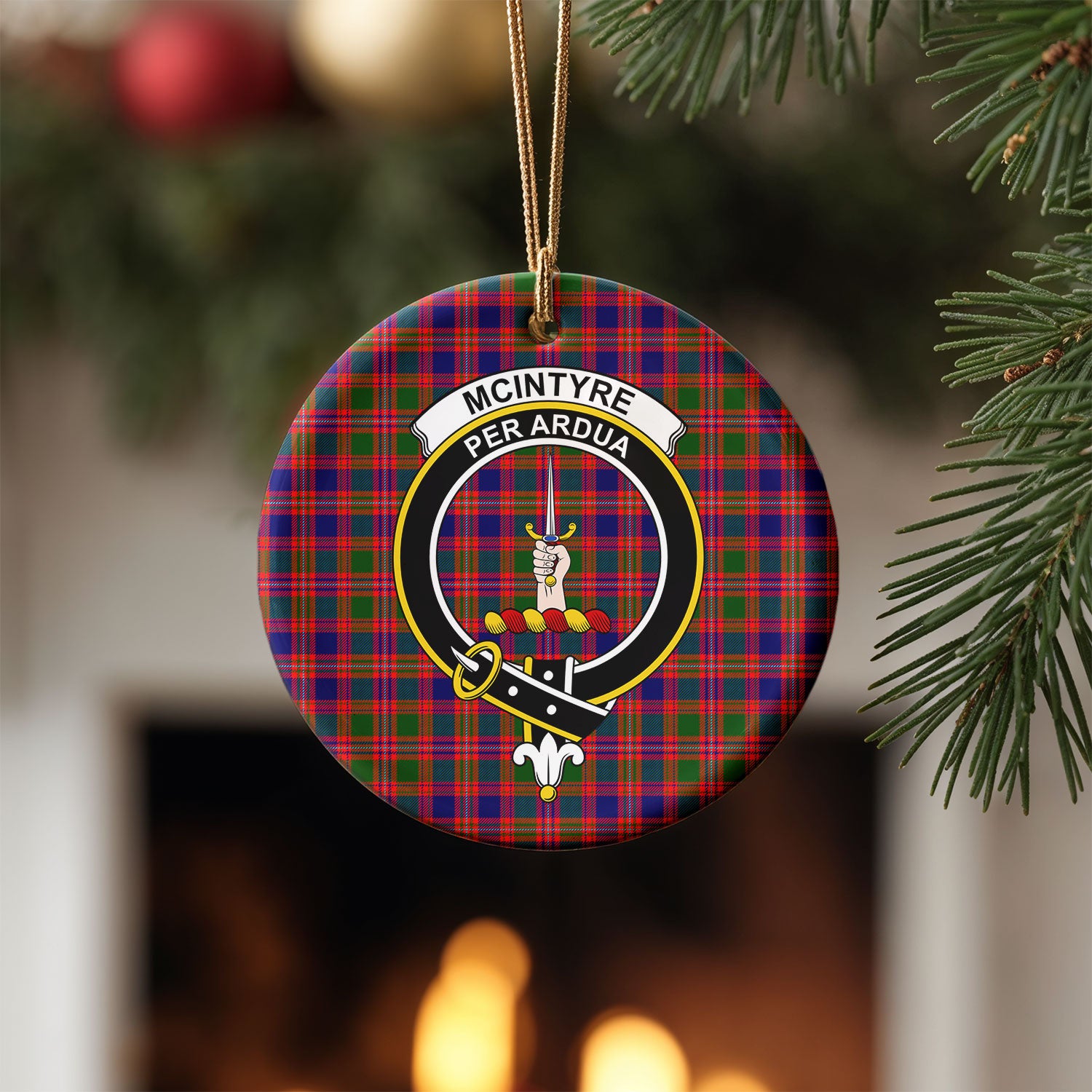 McIntyre Modern Tartan Crest Christmas Ceramic Ornament