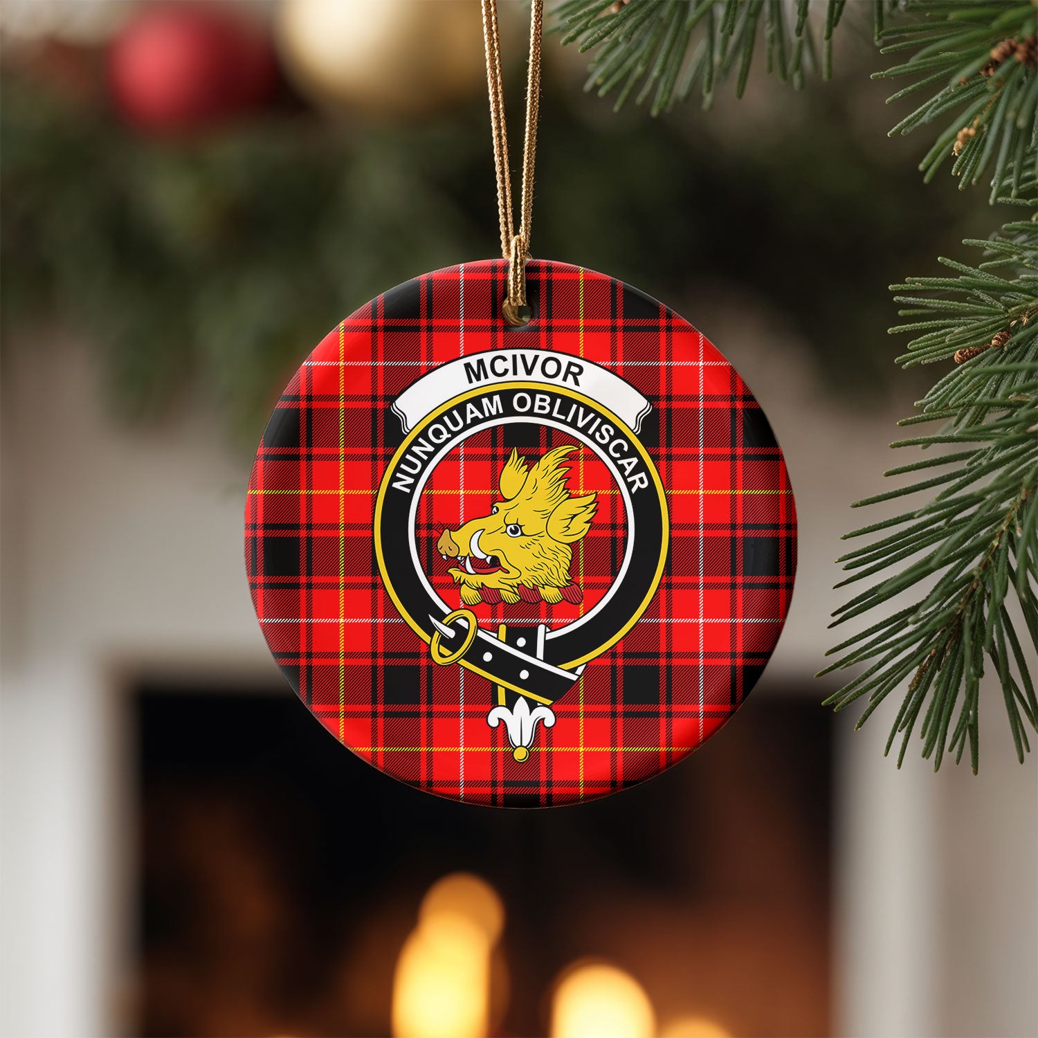 McIvor Tartan Crest Christmas Ceramic Ornament