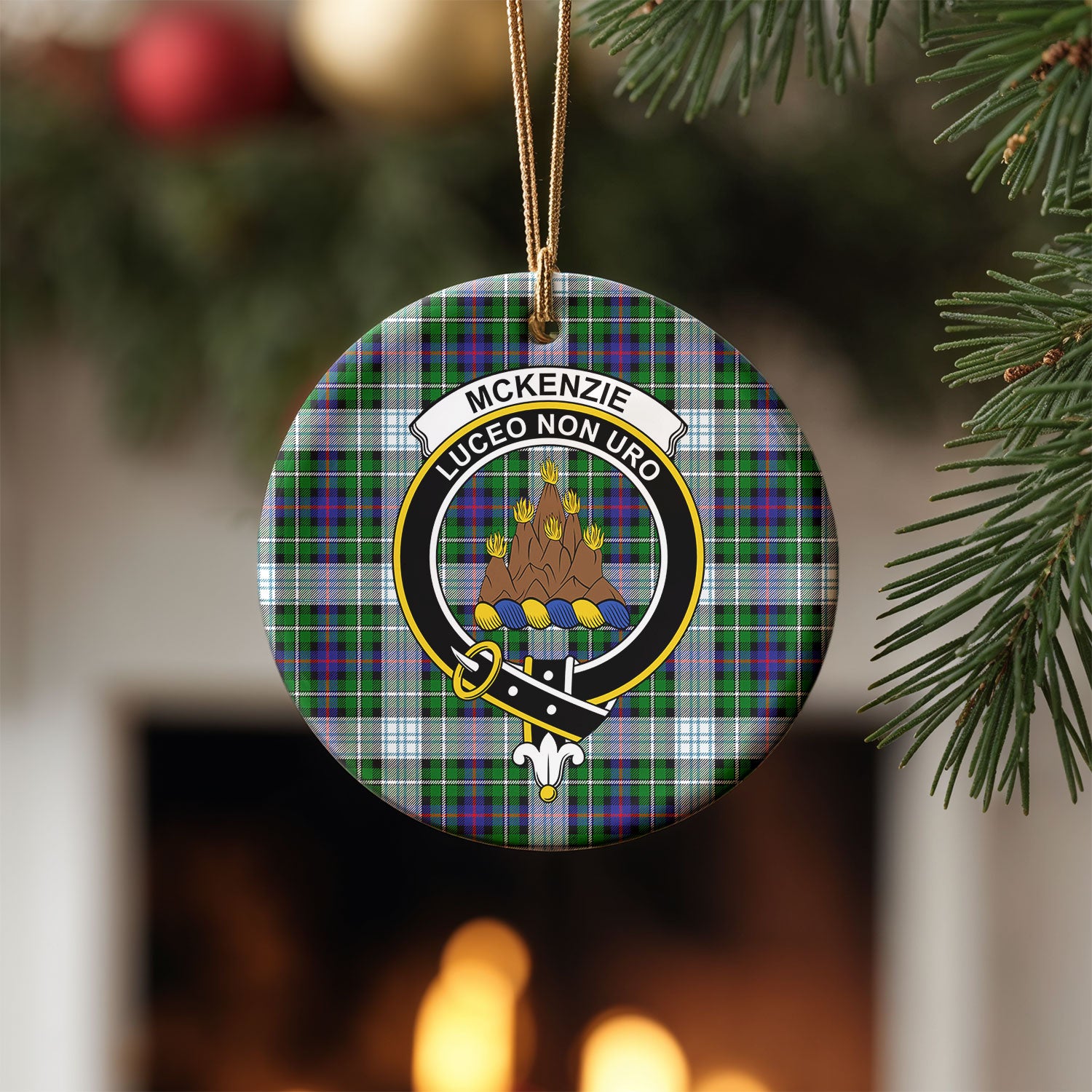 McKenzie Dress Modern Tartan Crest Christmas Ceramic Ornament
