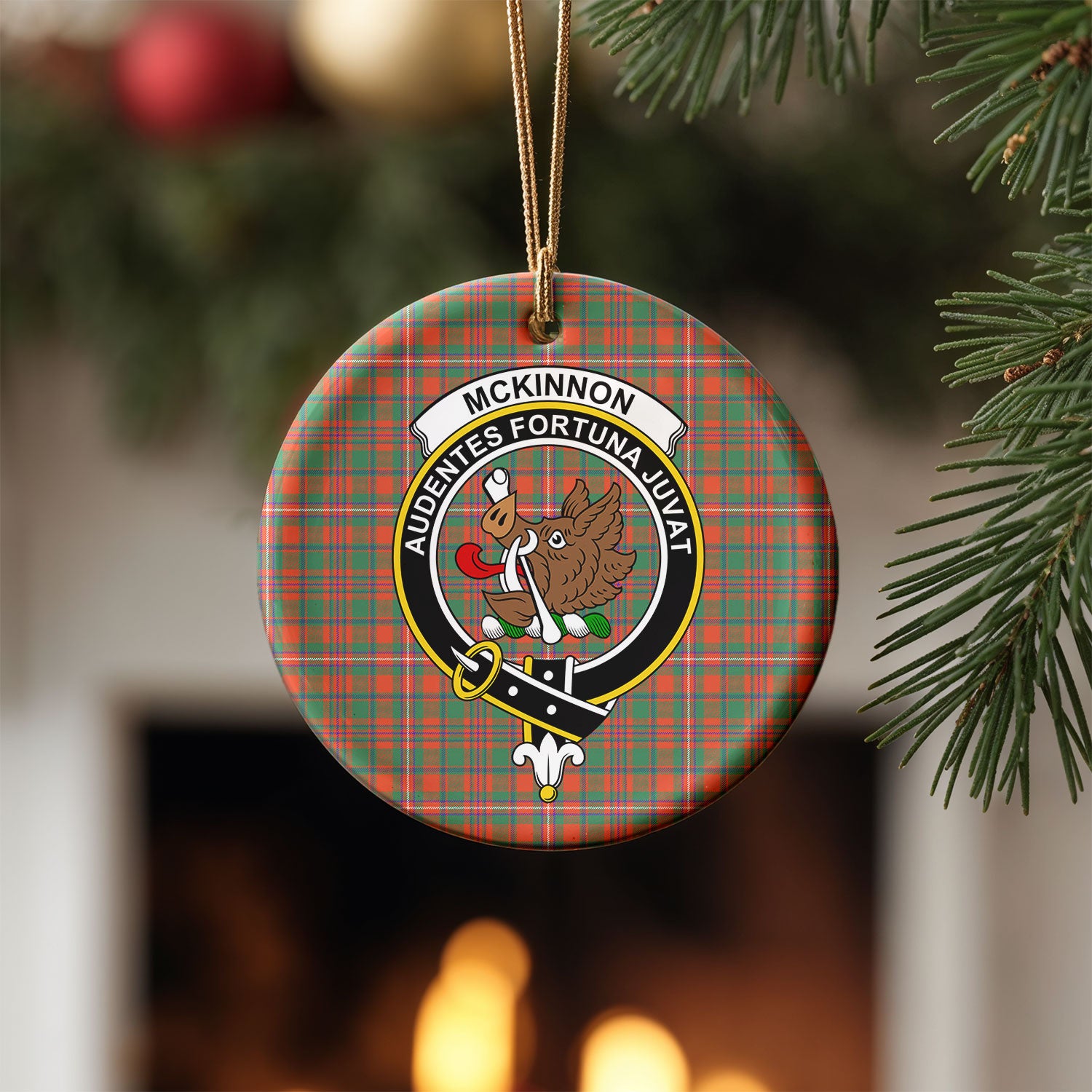 McKinnon Ancient Tartan Crest Christmas Ceramic Ornament