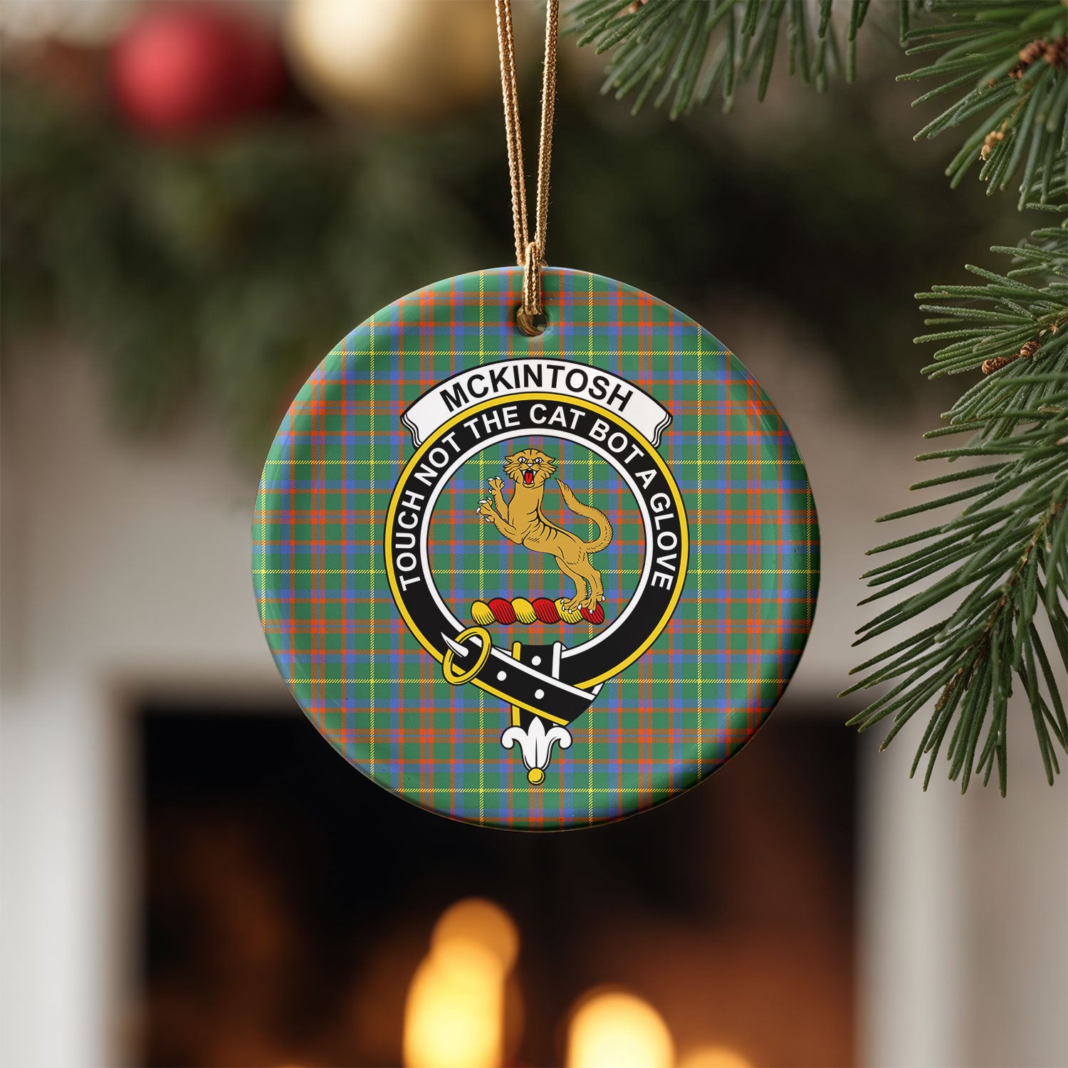 McKintosh Hunting Ancient Tartan Crest Christmas Ceramic Ornament